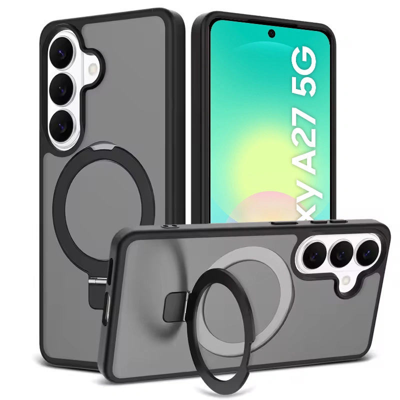 Custodia fumé per Samsung Galaxy A27 5G, custodia opaca con supporto, per MagSafe, cornice nera
