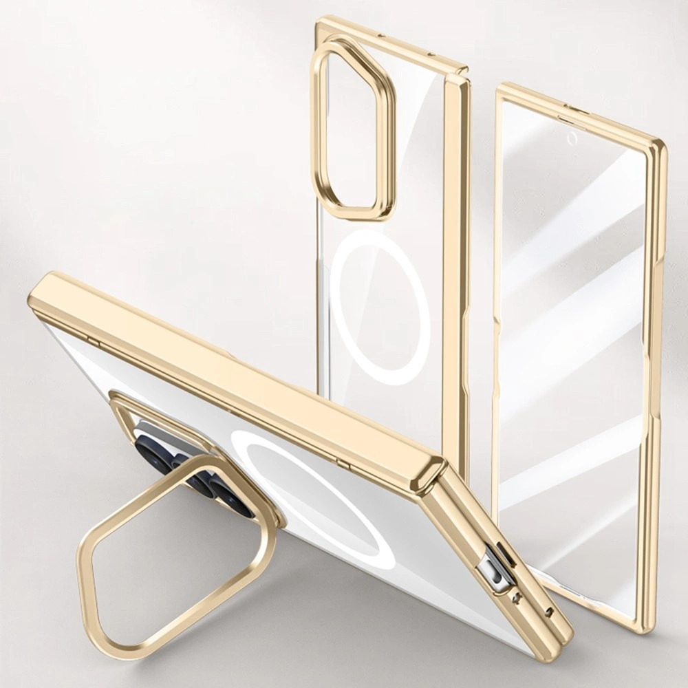 Funda transparente para Samsung Galaxy Z Fold 8 Ultra, con soporte y cristal para la pantalla externa, para MagSafe, marco dorado