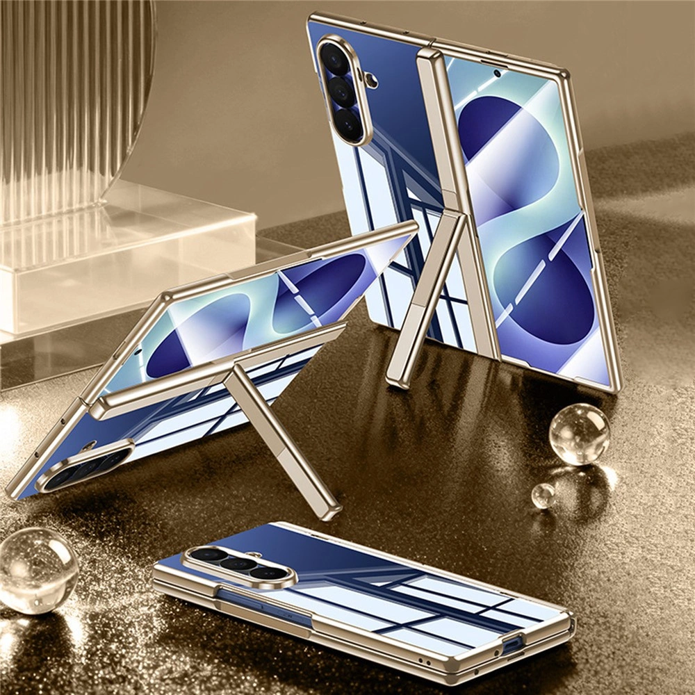 Custodia trasparente per Samsung Galaxy Z Fold 8 Ultra, con supporto e vetro per lo schermo esterno, cornice dorata