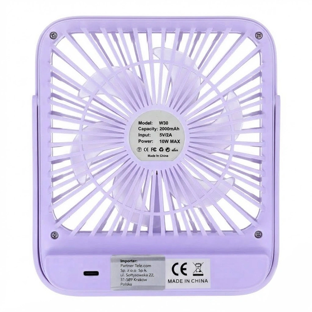 Ventilador de escritorio, W30, con soporte ajustable, morado
