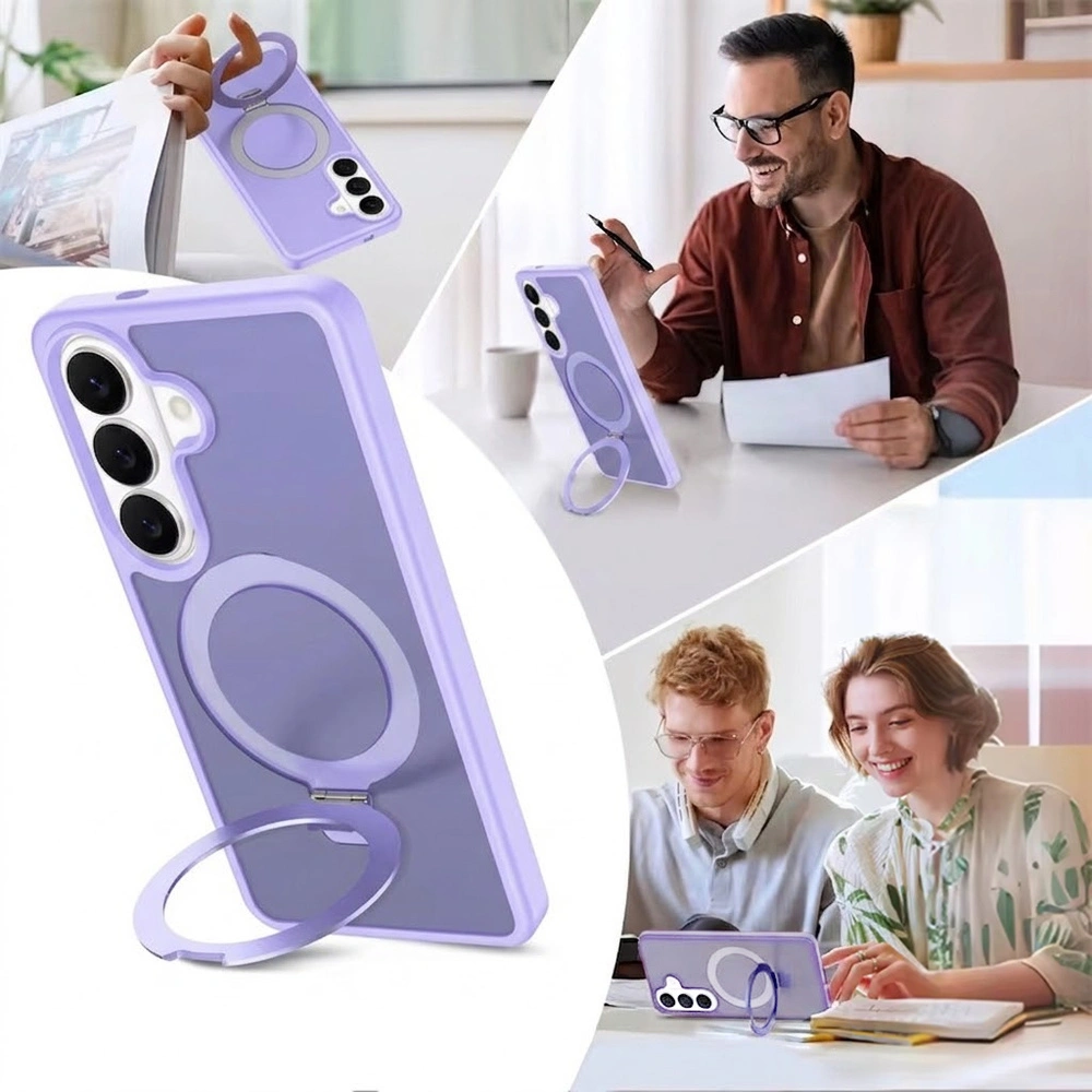 Custodia fumé per Samsung Galaxy A27 5G, custodia opaca con supporto, per MagSafe, cornice viola