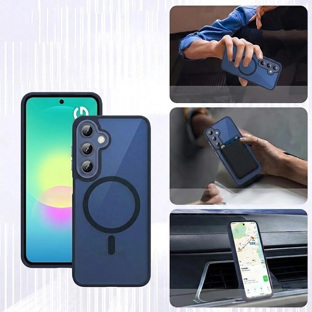 Custodia fumé per Samsung Galaxy A27 5G, custodia opaca, per MagSafe, cornice blu