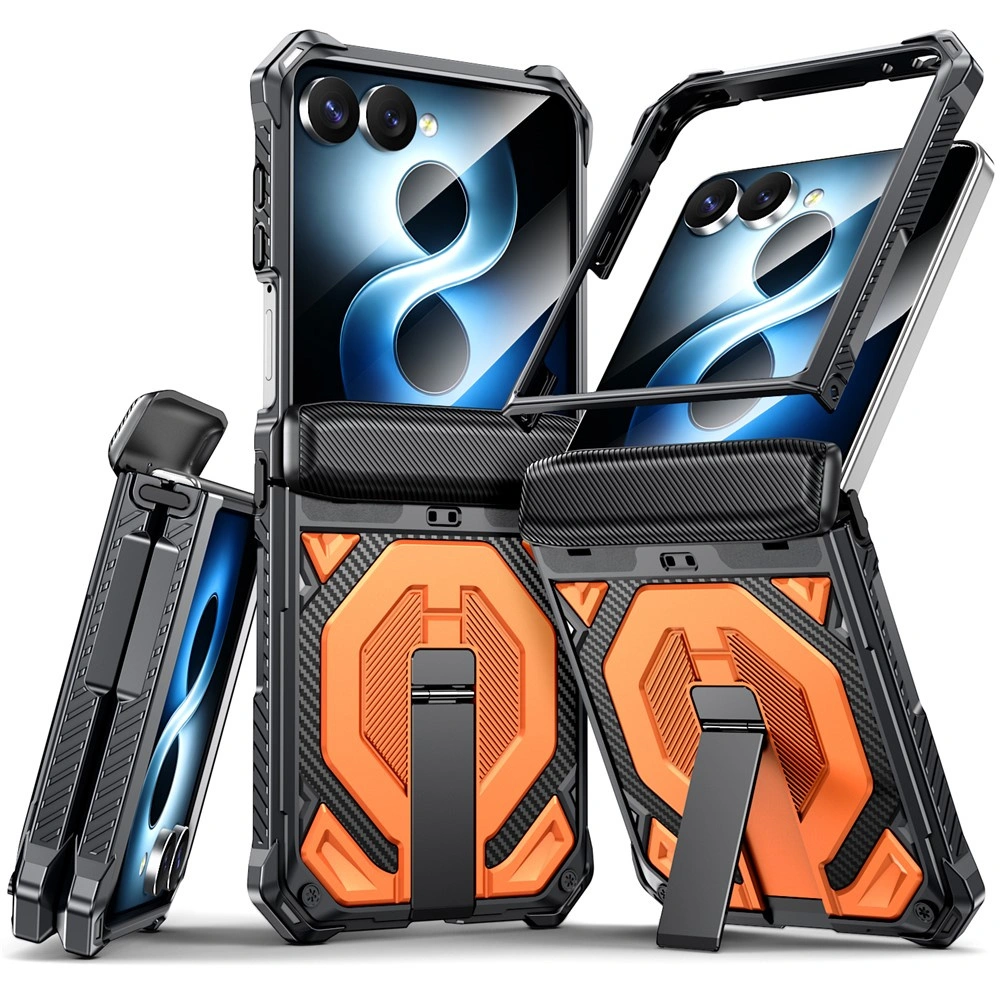 Funda blindada para Samsung Galaxy Z Flip 8, con soporte y cubierta de bisagra, para MagSafe, naranja