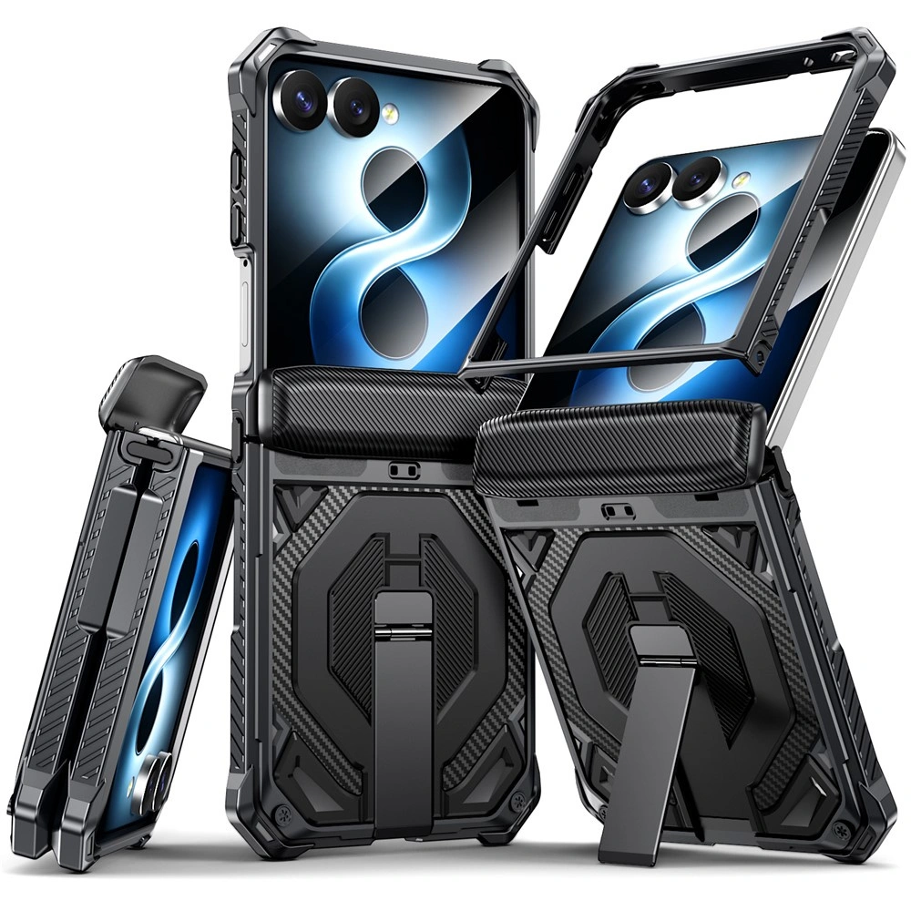 Funda blindada para Samsung Galaxy Z Flip 8, con soporte y cubierta de bisagra, para MagSafe, negra