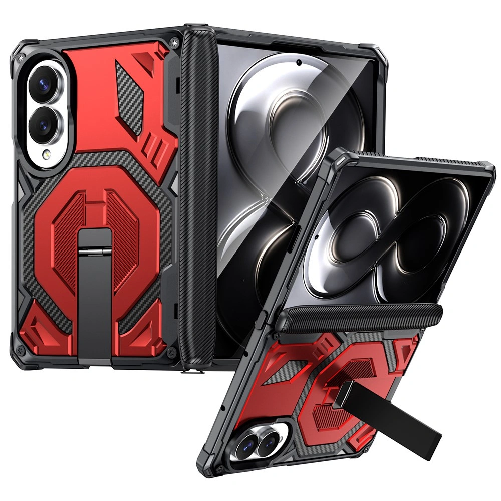Funda blindada para Samsung Galaxy Z Fold 8, con soporte y cubierta de bisagra, para MagSafe, rojo