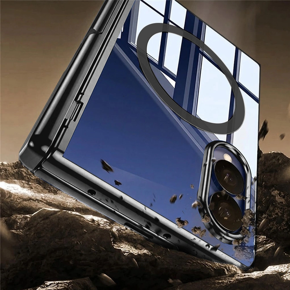 Funda transparente para Samsung Galaxy Z Fold 8, con soporte y cristal para la pantalla externa, para MagSafe, marco negro