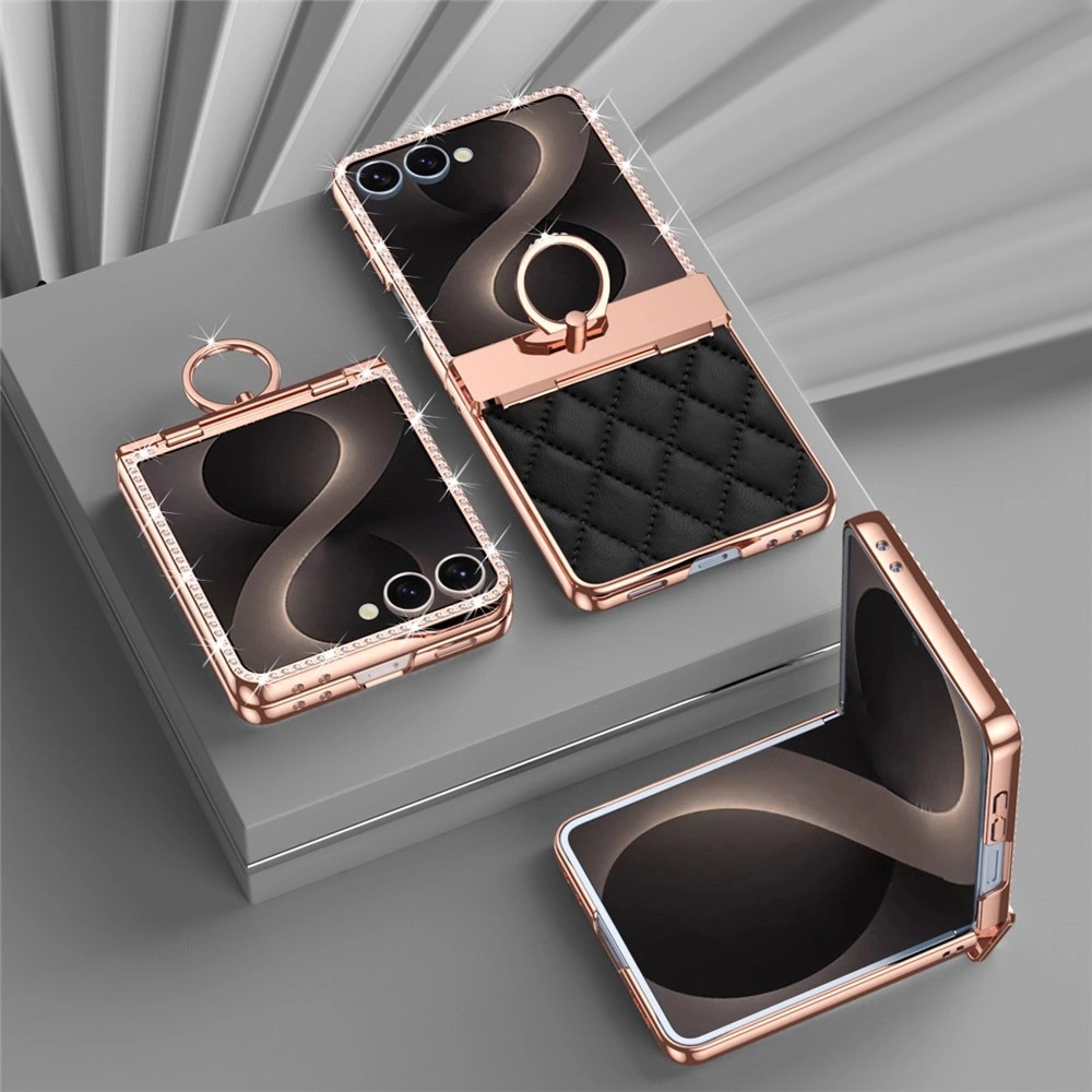 Étui pour Samsung Galaxy Z Flip 8, motif losange, avec verre pour l'écran externe, noir