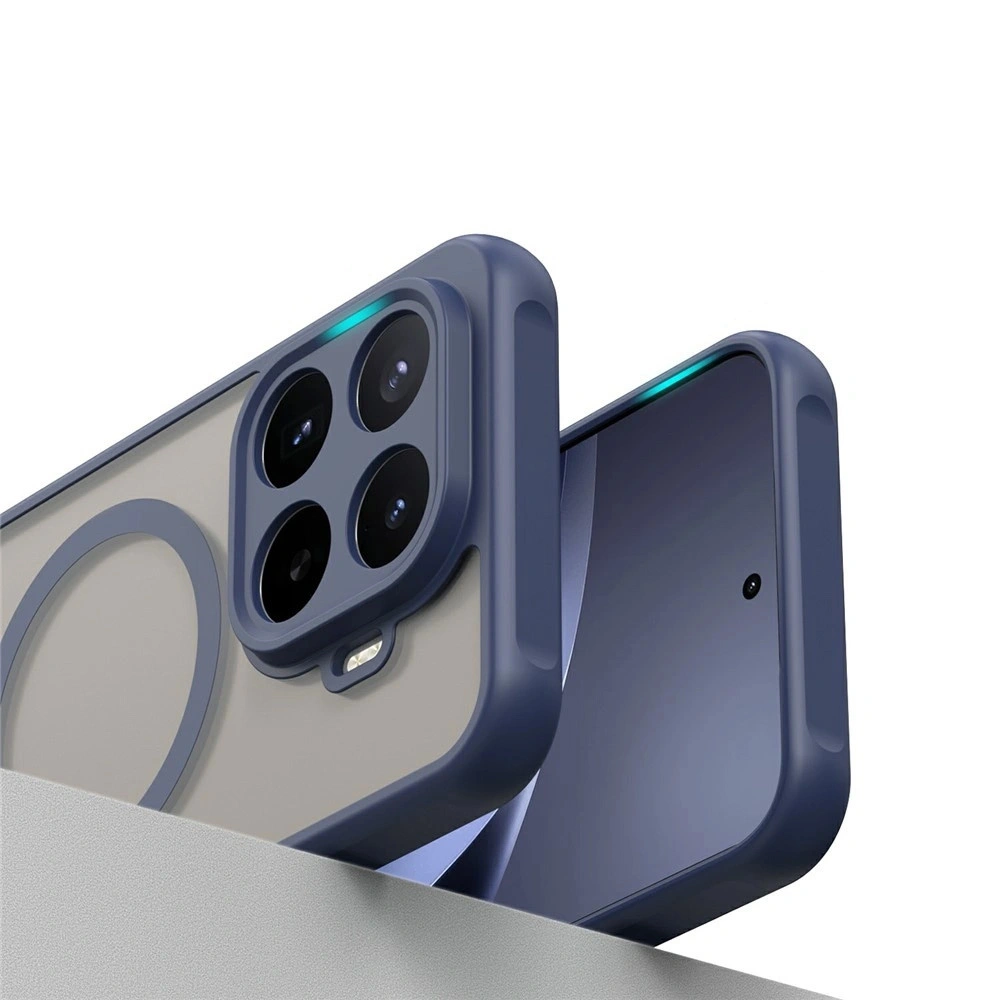 Custodia fumé per Xiaomi 17T Pro, custodia opaca, per MagSafe, cornice blu