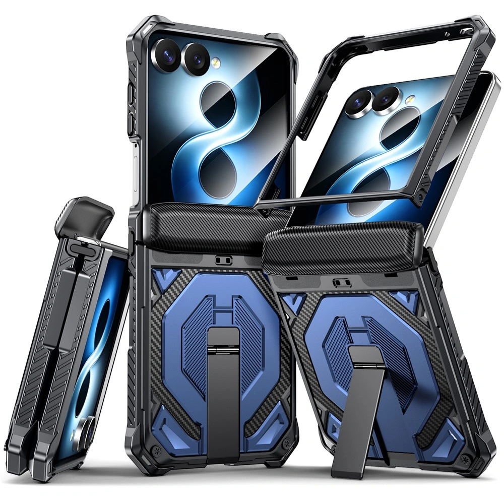 Funda blindada para Samsung Galaxy Z Flip 8, con soporte y cubierta de bisagra, para MagSafe, azul