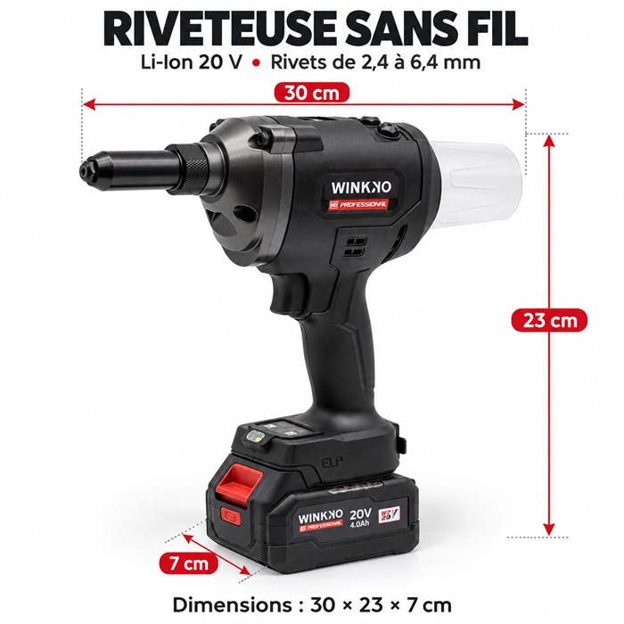 Dimensions du pistolet à rivet