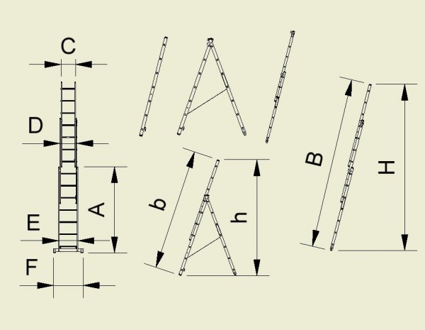 Dimenstions de l'echelle 3 plans EUROSTYL extensible