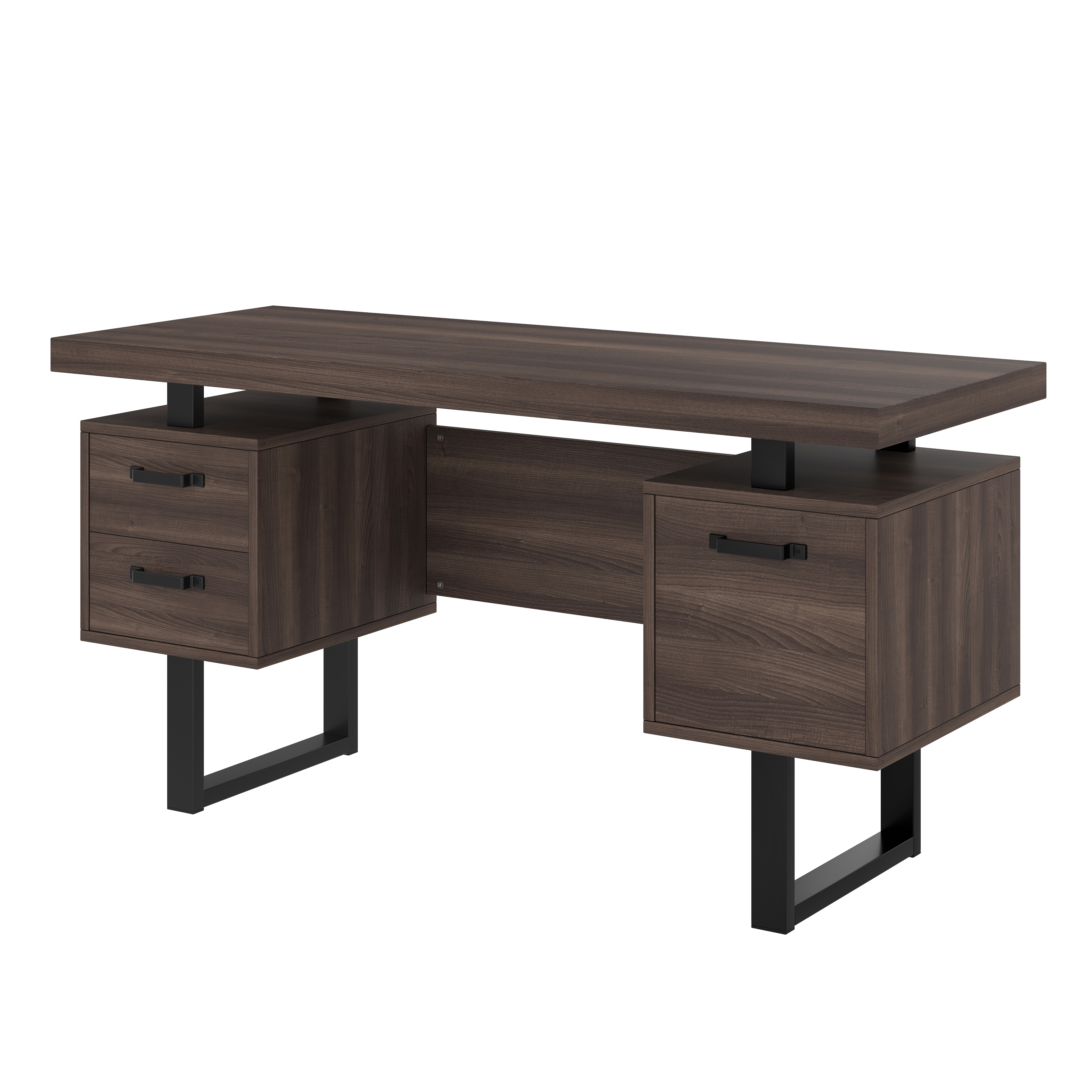 Bureau, avec tiroirs, 135 x 54 x 76 cm, métal et acier, noir - vue 4