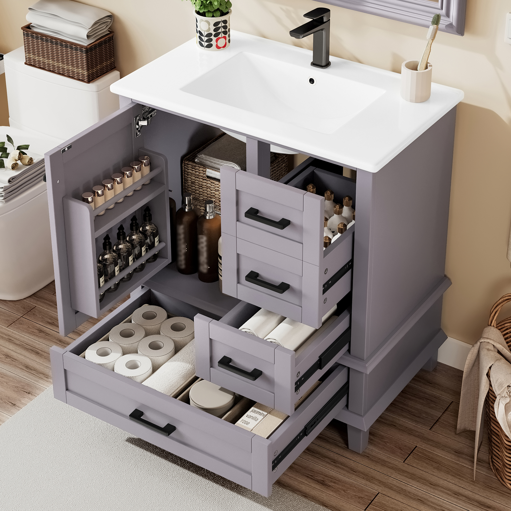 76x46x83,5cm Bodenstehender Badezimmerschrank mit 