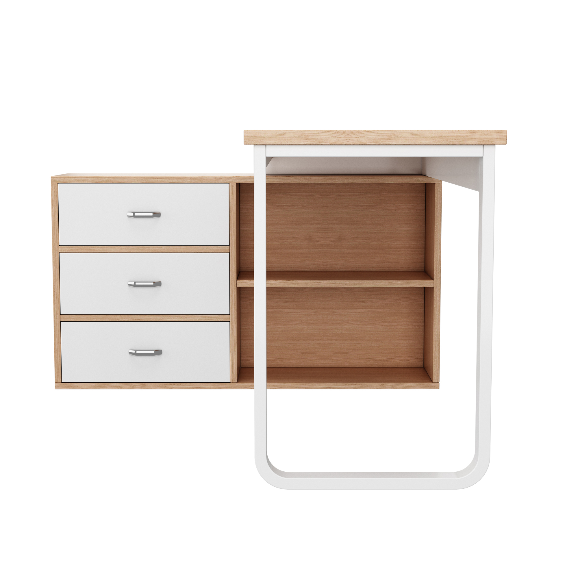 Bureau, avec tiroirs, 147 x 100 x 75,3 cm, métal et acier, bois naturel - vue 2