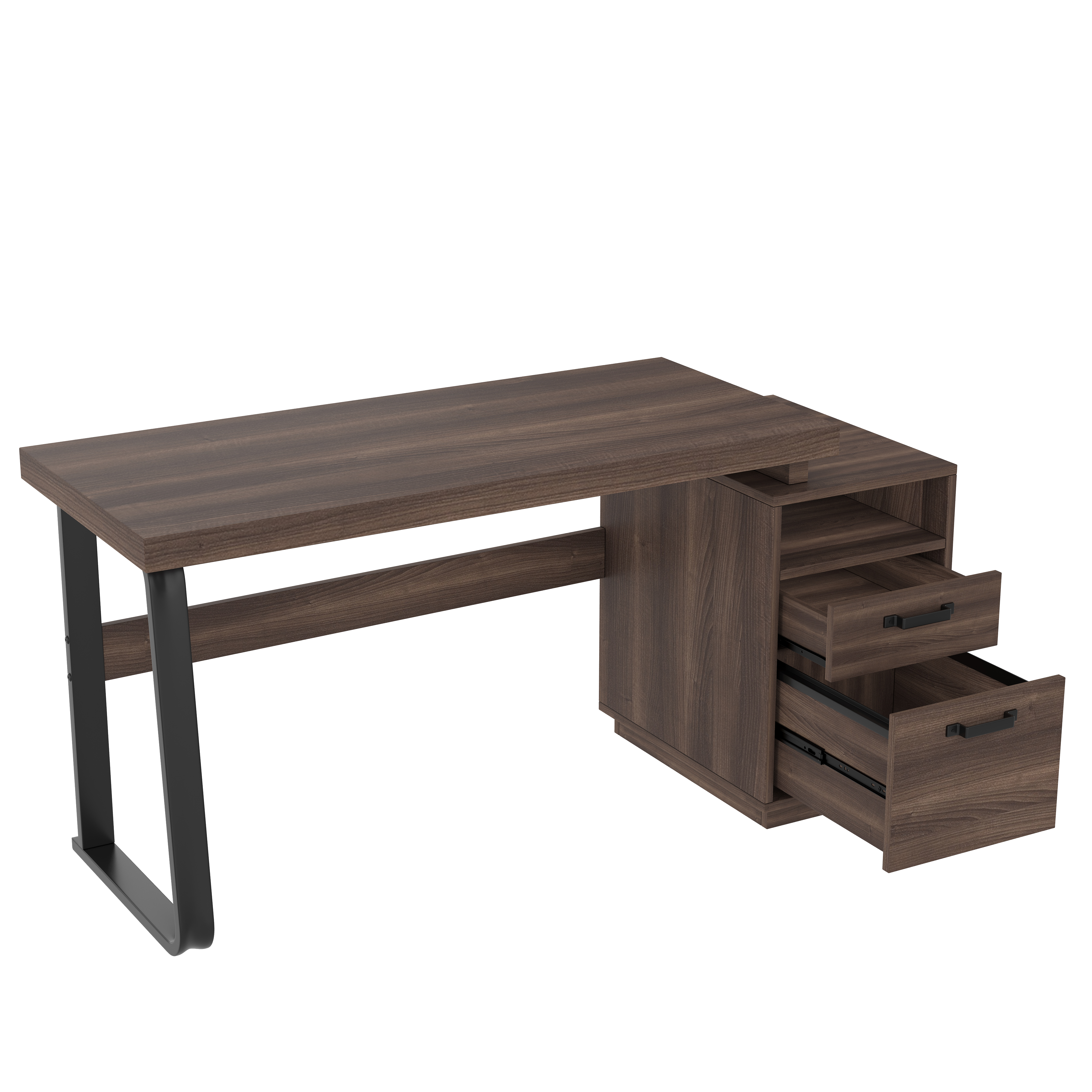 Bureau, avec tiroirs, 135 x 54 x 76,4 cm, métal et acier, marron - vue 2