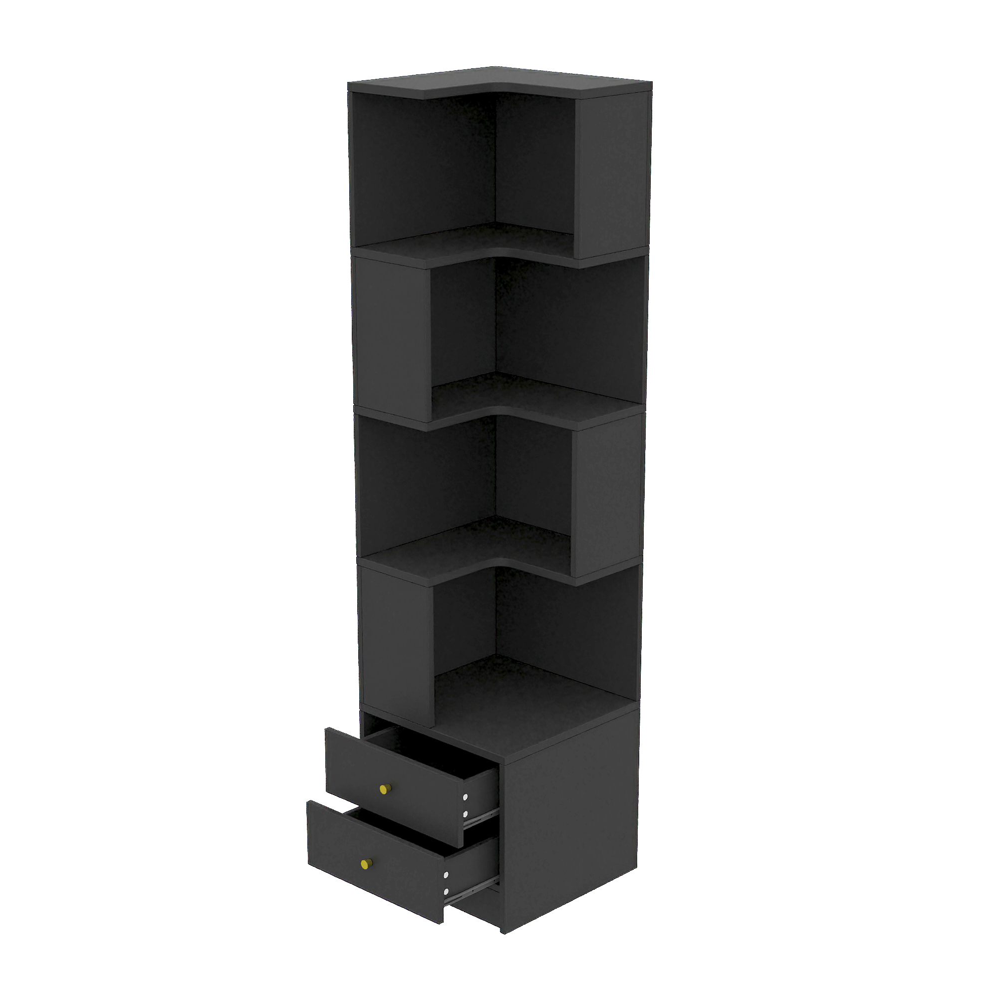 Étagère d’angle 45 x 43,5 x 180 cm, LED, MDF, Noir - vue complémentaire