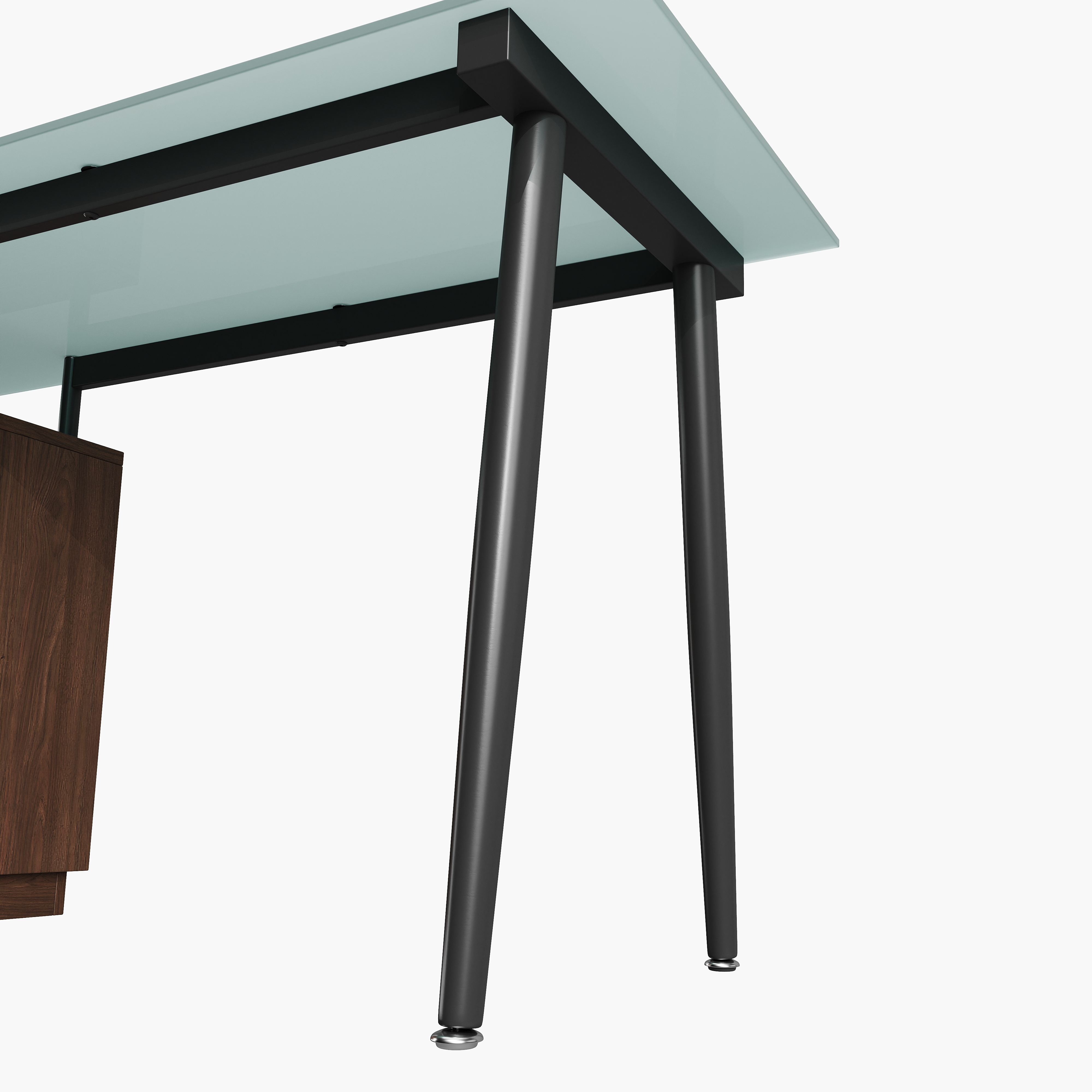 Bureau, avec tiroirs, éléments en verre, 130 x 50 x 75 cm, métal et acier, noir - vue 3