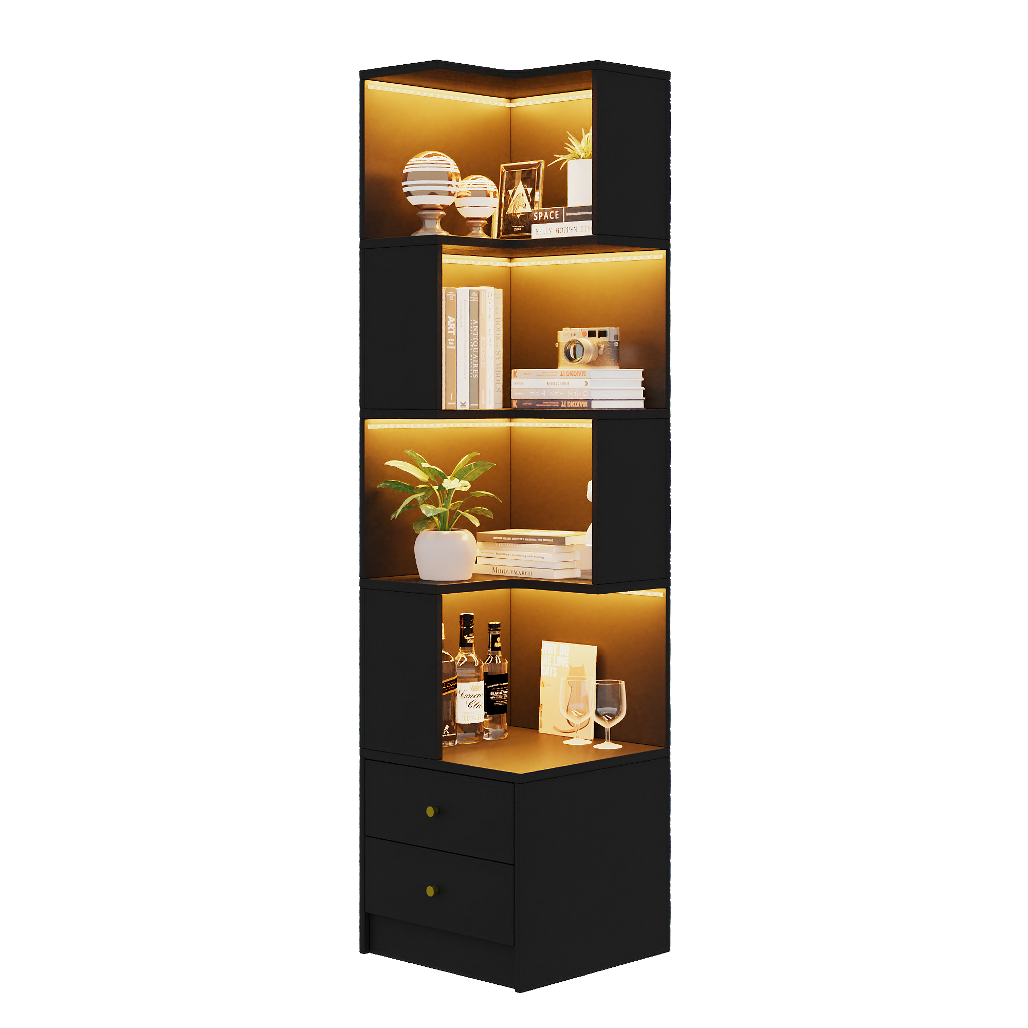 Étagère de rangement, rangement intégré, 45 x 43,5 x 180 cm, MDF, noir - vue 2