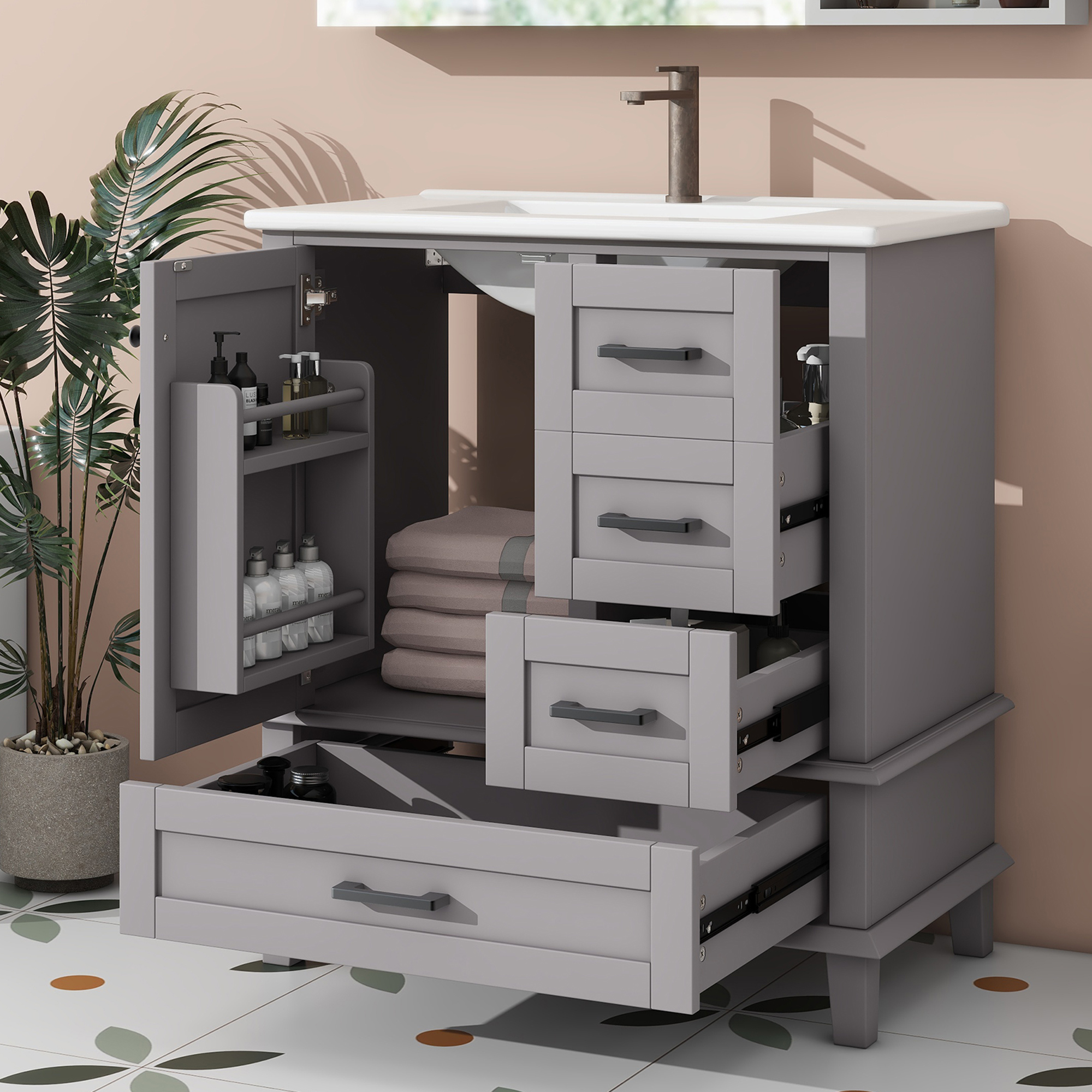 76x46x83,5cm Bodenstehender Badezimmerschrank mit 