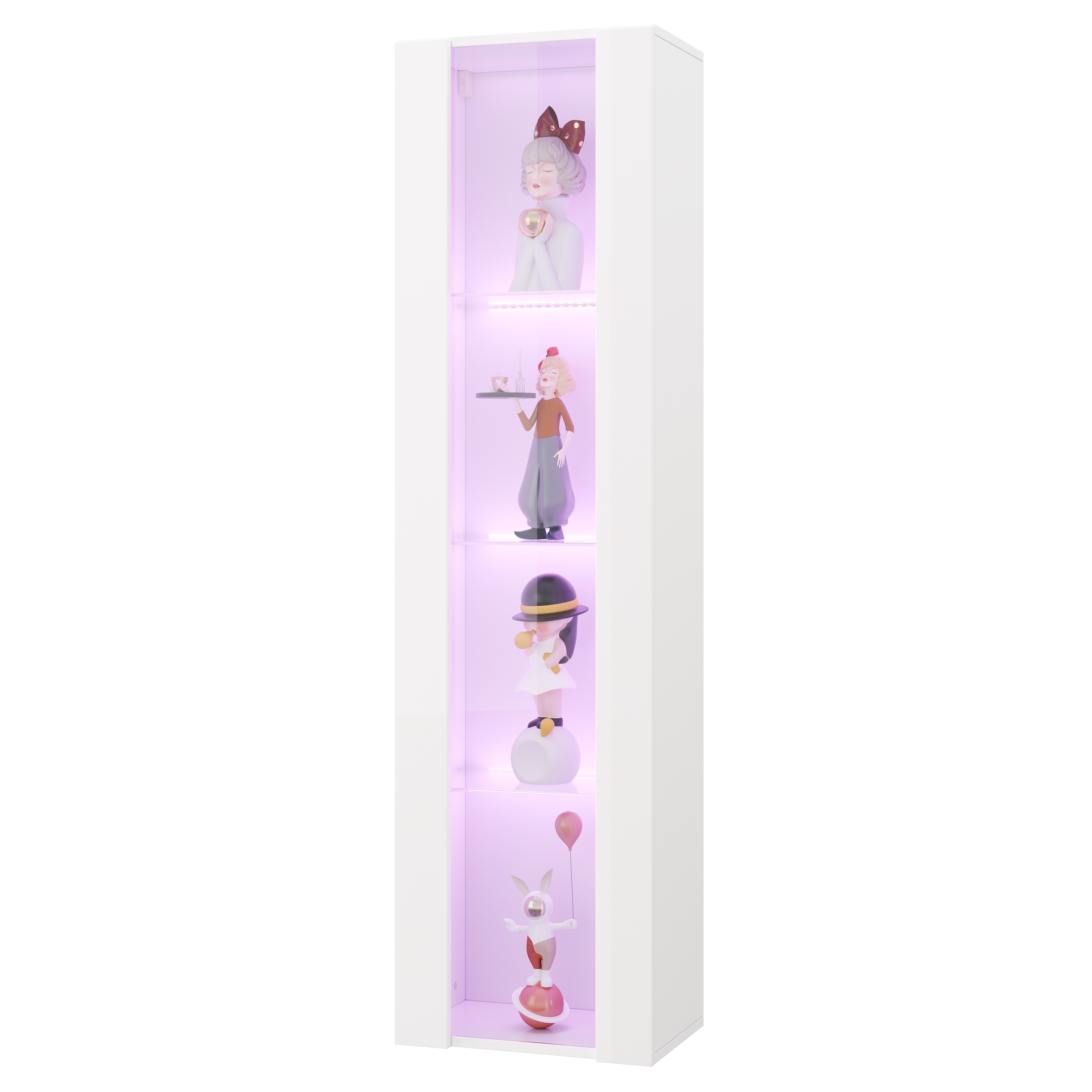 Vitrine, éclairage led, éléments en verre, 40 x 29 x 170 cm, panneaux de particules et verre, blanc - vue 2