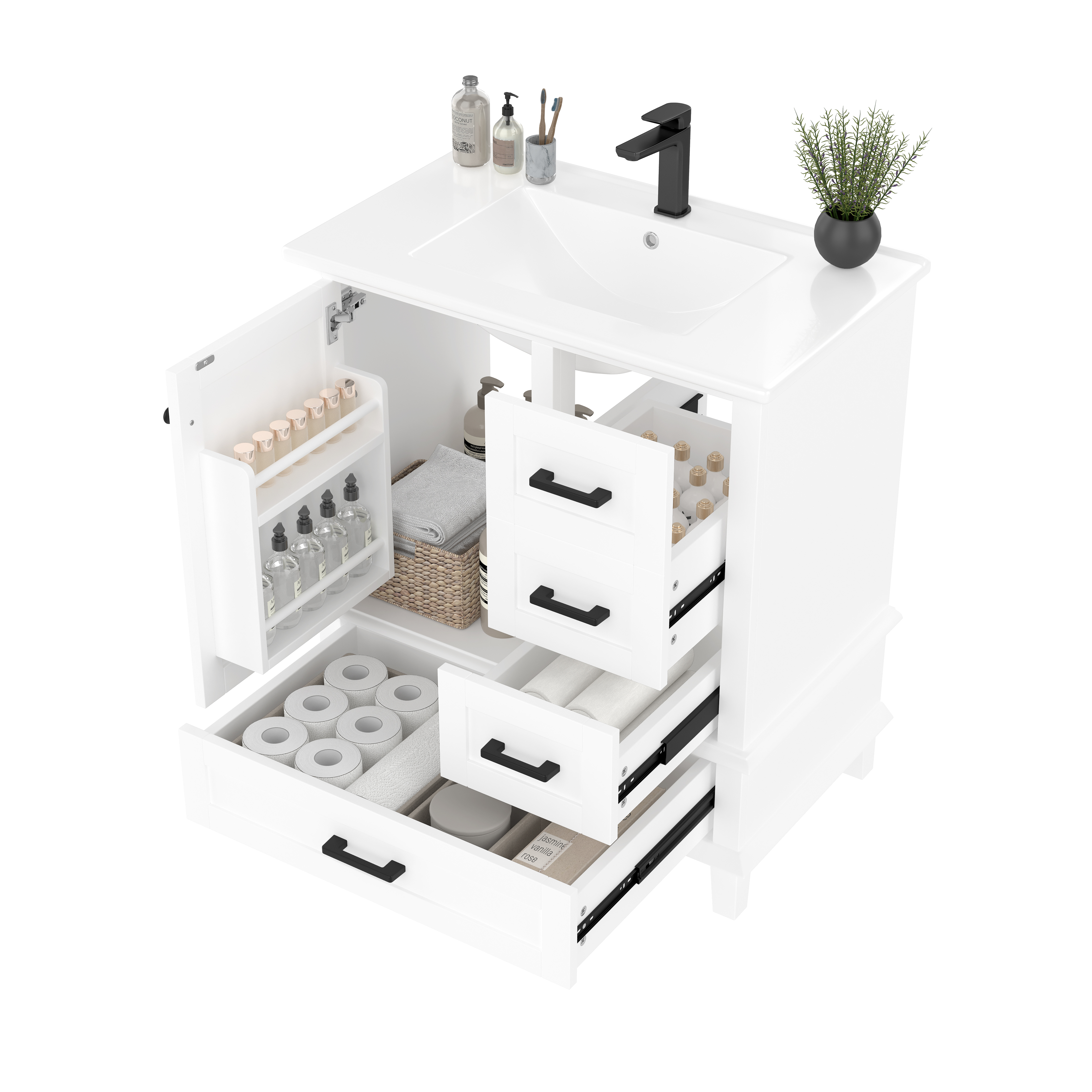 Meuble vasque de salle de bains, avec tiroirs, 76 x 46 x 83,5 cm, céramique et MDF, blanc - vue 8