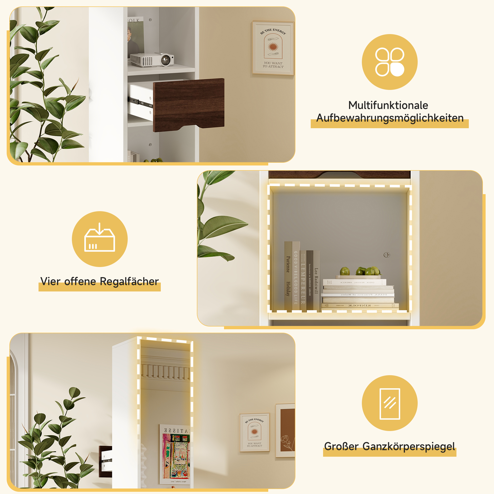 Vitrine 45 x 45 x 168 cm, pivotante, MDF, Blanc - dimensions et spécifications
