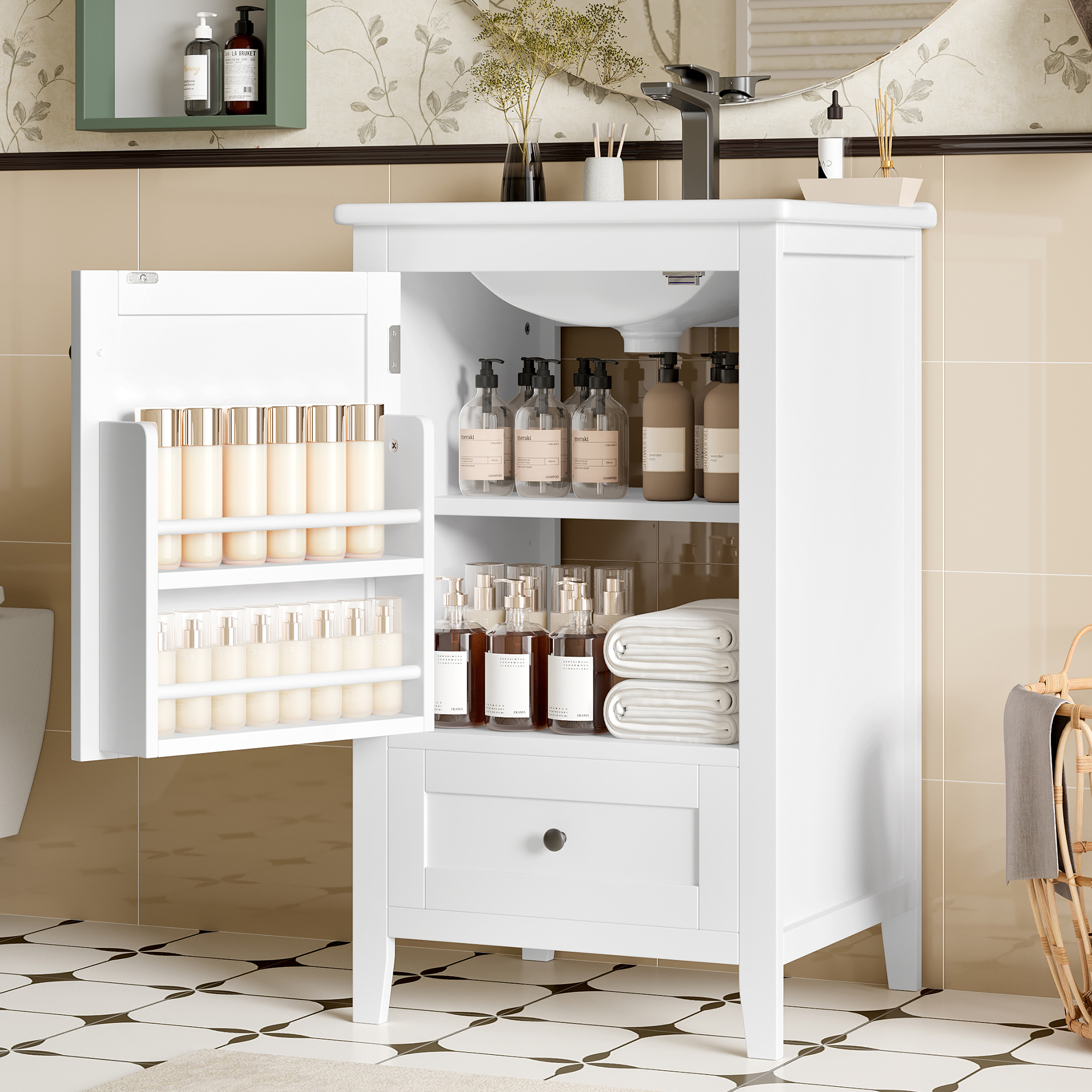 51x46x85cm Bodenstehender Badezimmerschrank mit Wa