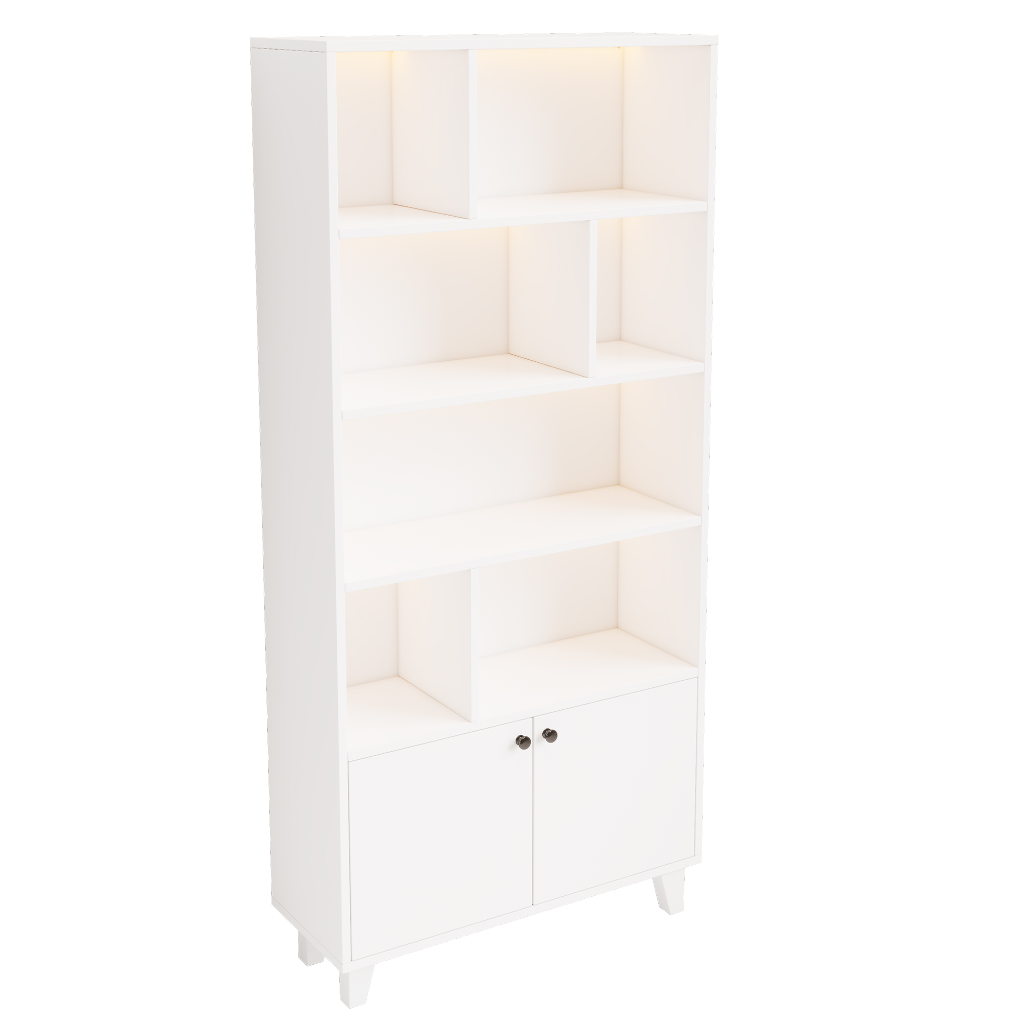 Bibliothèque, éclairage led, 80 x 30 x 173 cm, bois massif, blanc - vue 3