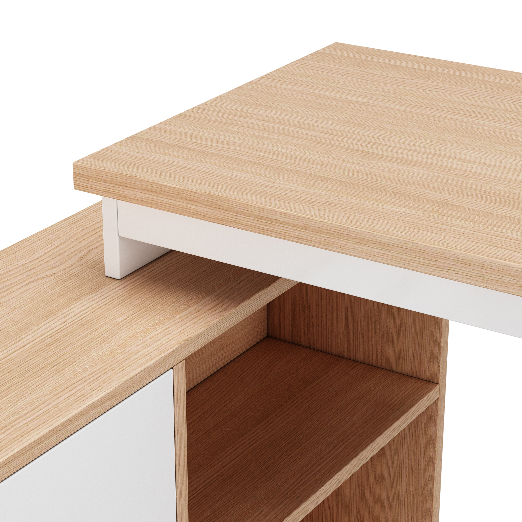 Bureau avec rangement 147 x 100 cm, bureau informatique avec 3 tiroirs, 2 niches et plateau 135 x 50 cm, effet bois naturel