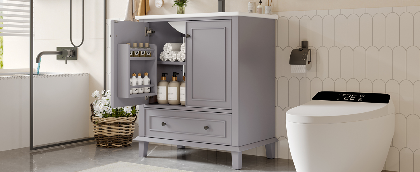 76x46x87cm Bodenstehender Badezimmerschrank mit Wa