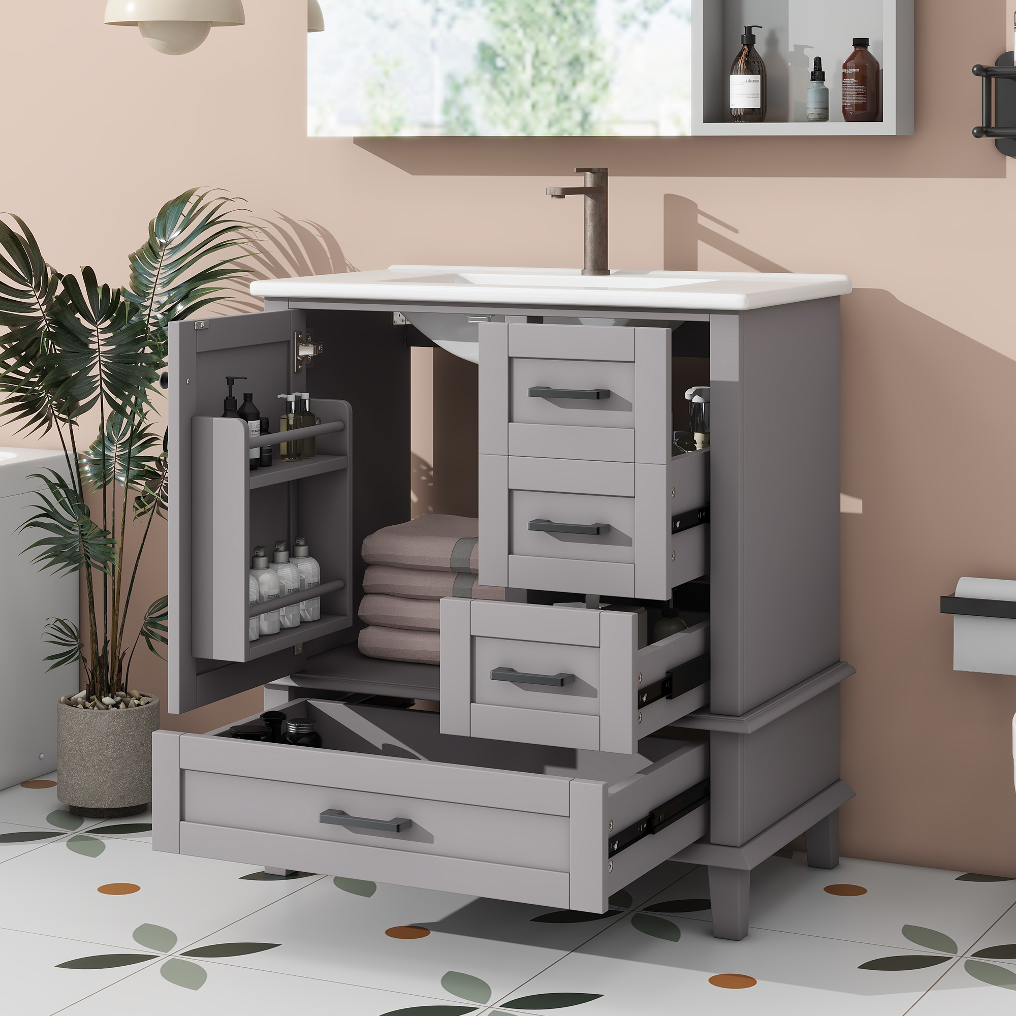 76x46x83,5cm Bodenstehender Badezimmerschrank mit 