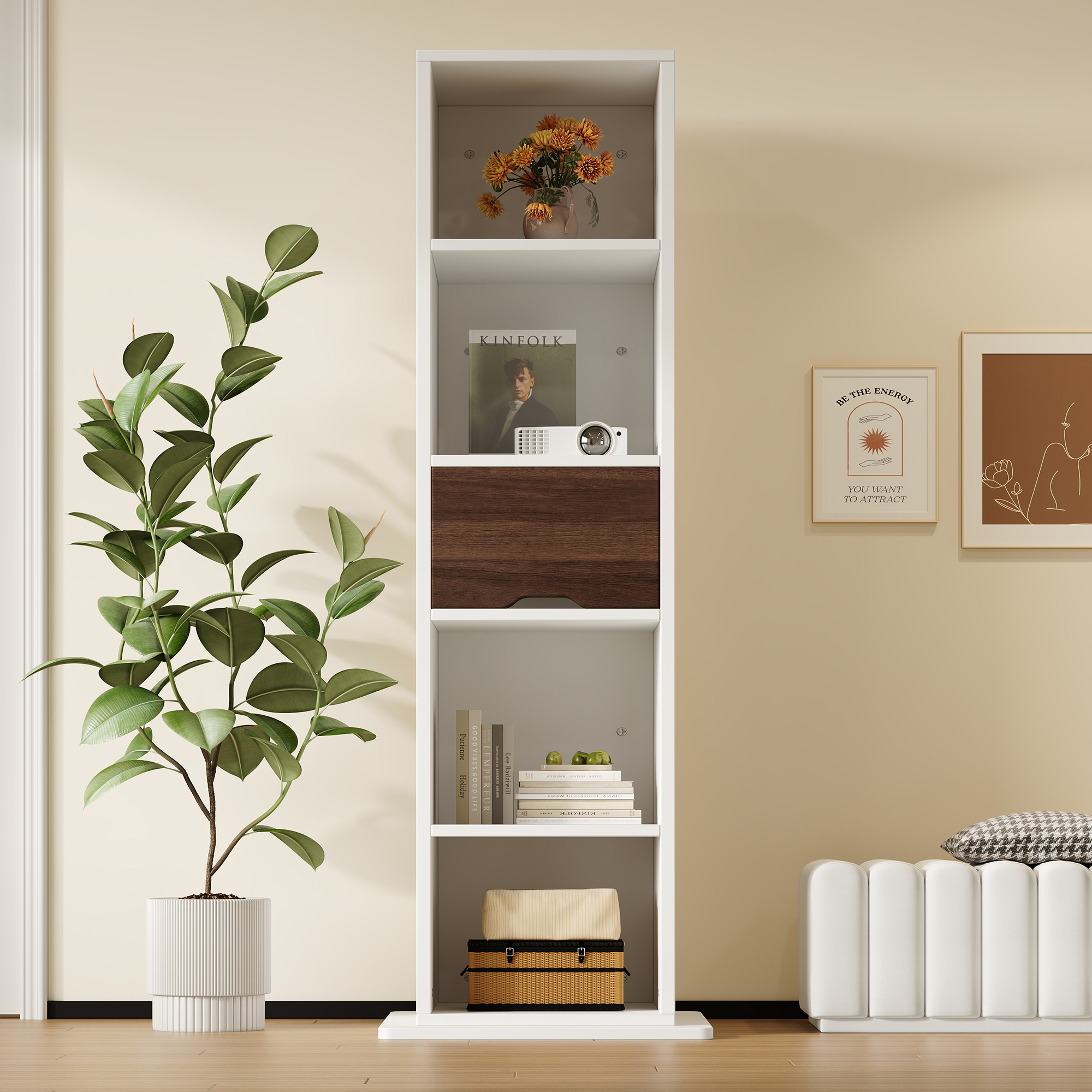 Vitrine 45 x 45 x 168 cm, pivotante, MDF, Blanc - vue principale
