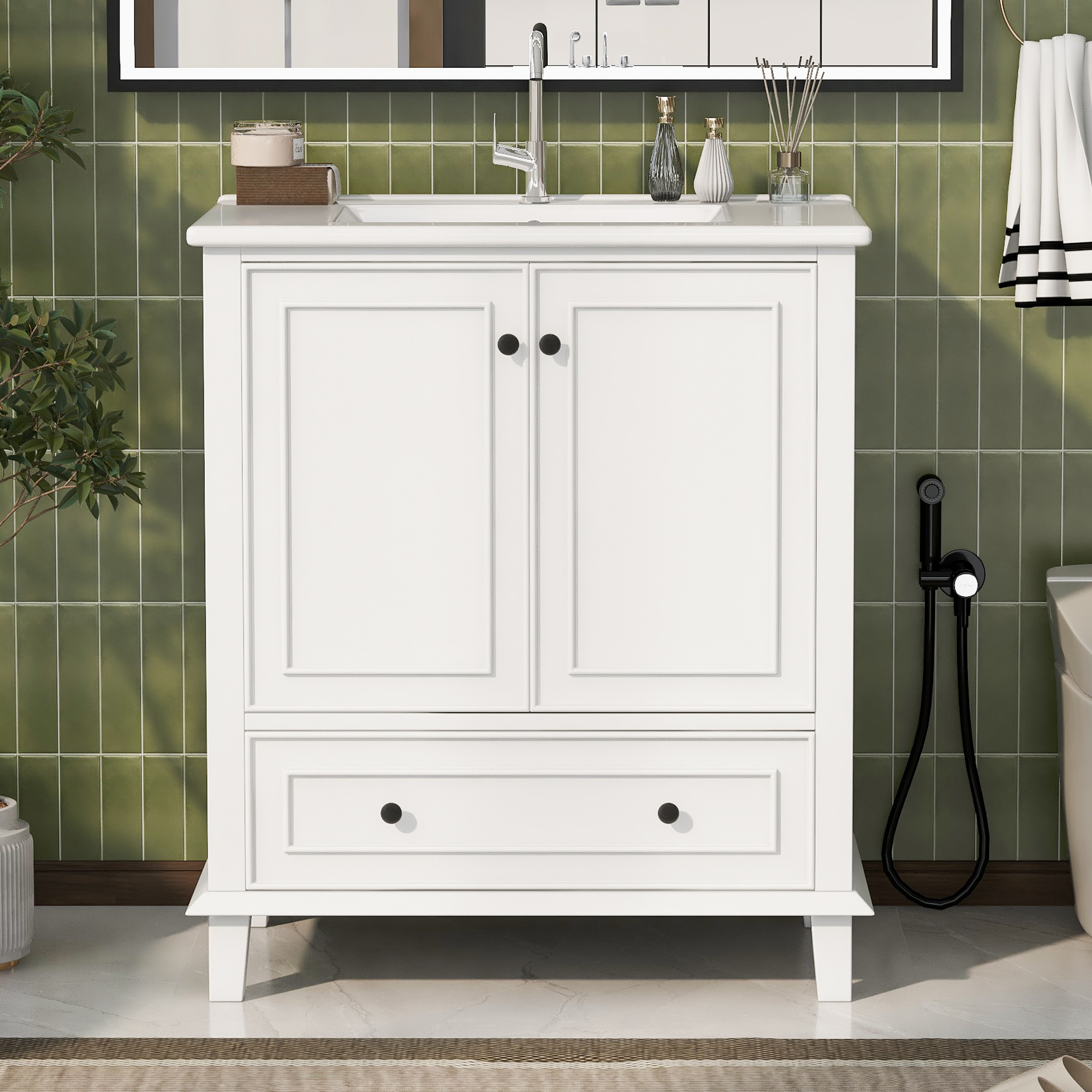 76x46x87cm Bodenstehender Badezimmerschrank mit Wa
