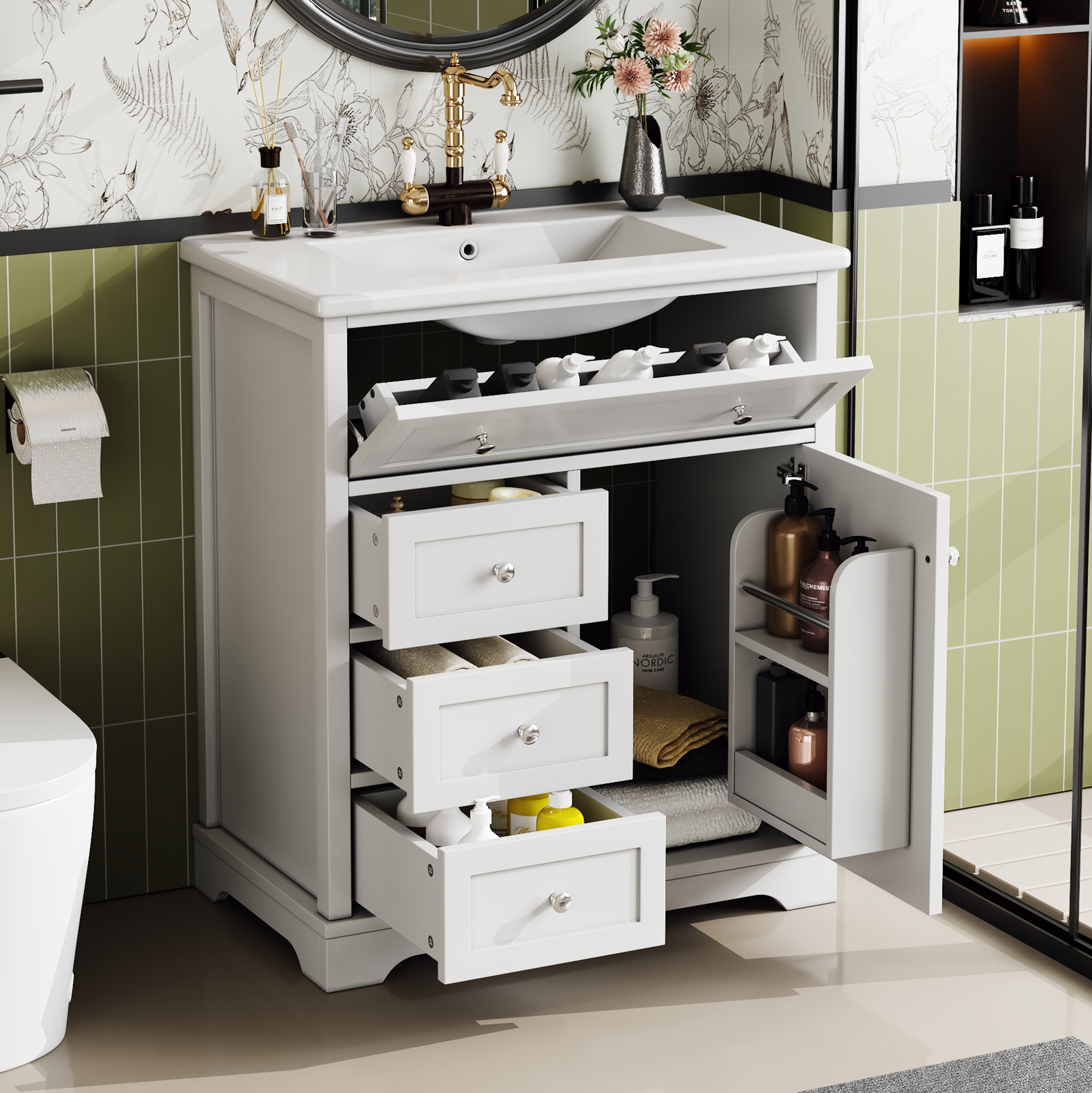 76x46x87cm Badezimmer-Standschrank mit Waschbecken