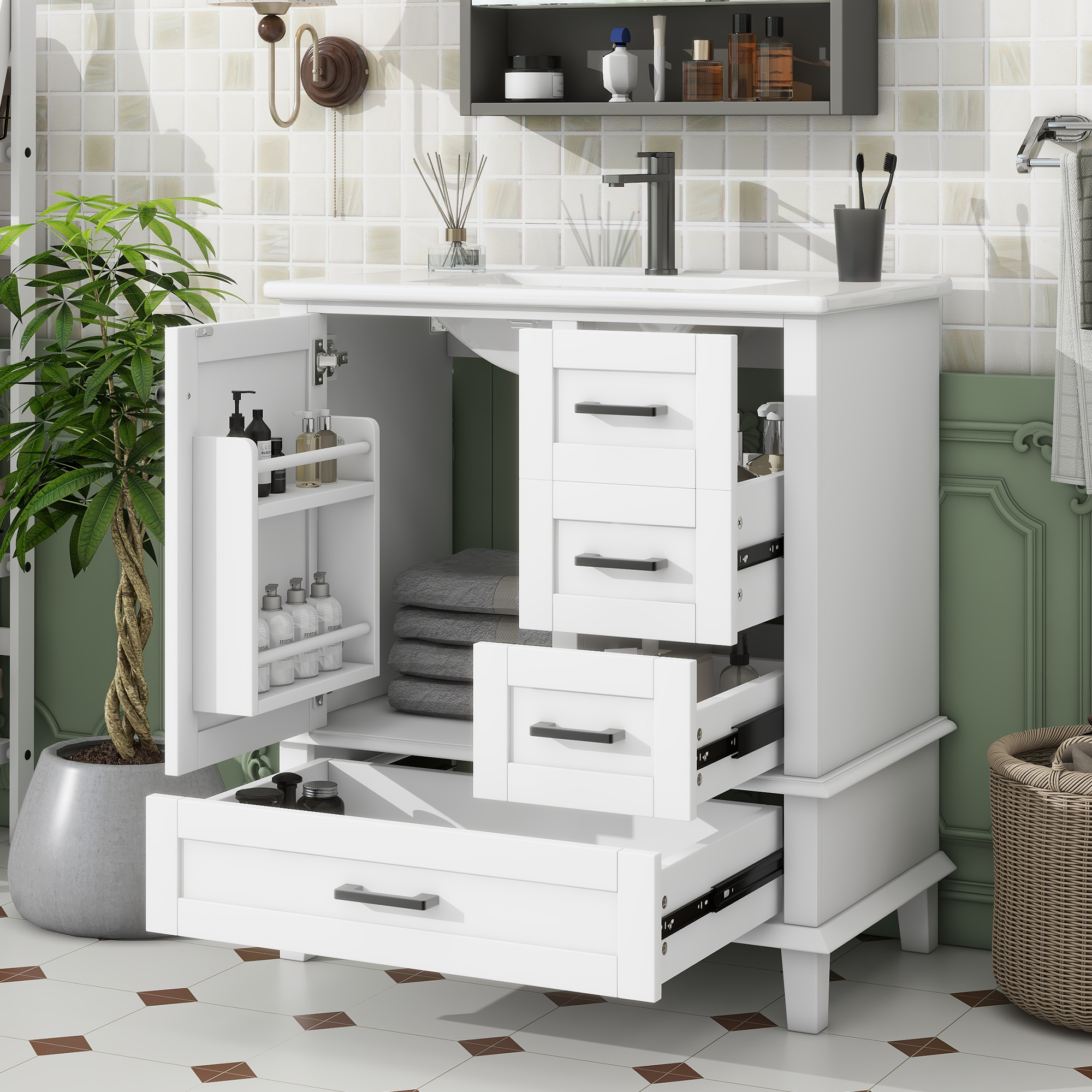 76x46x83,5cm Bodenstehender Badezimmerschrank mit 