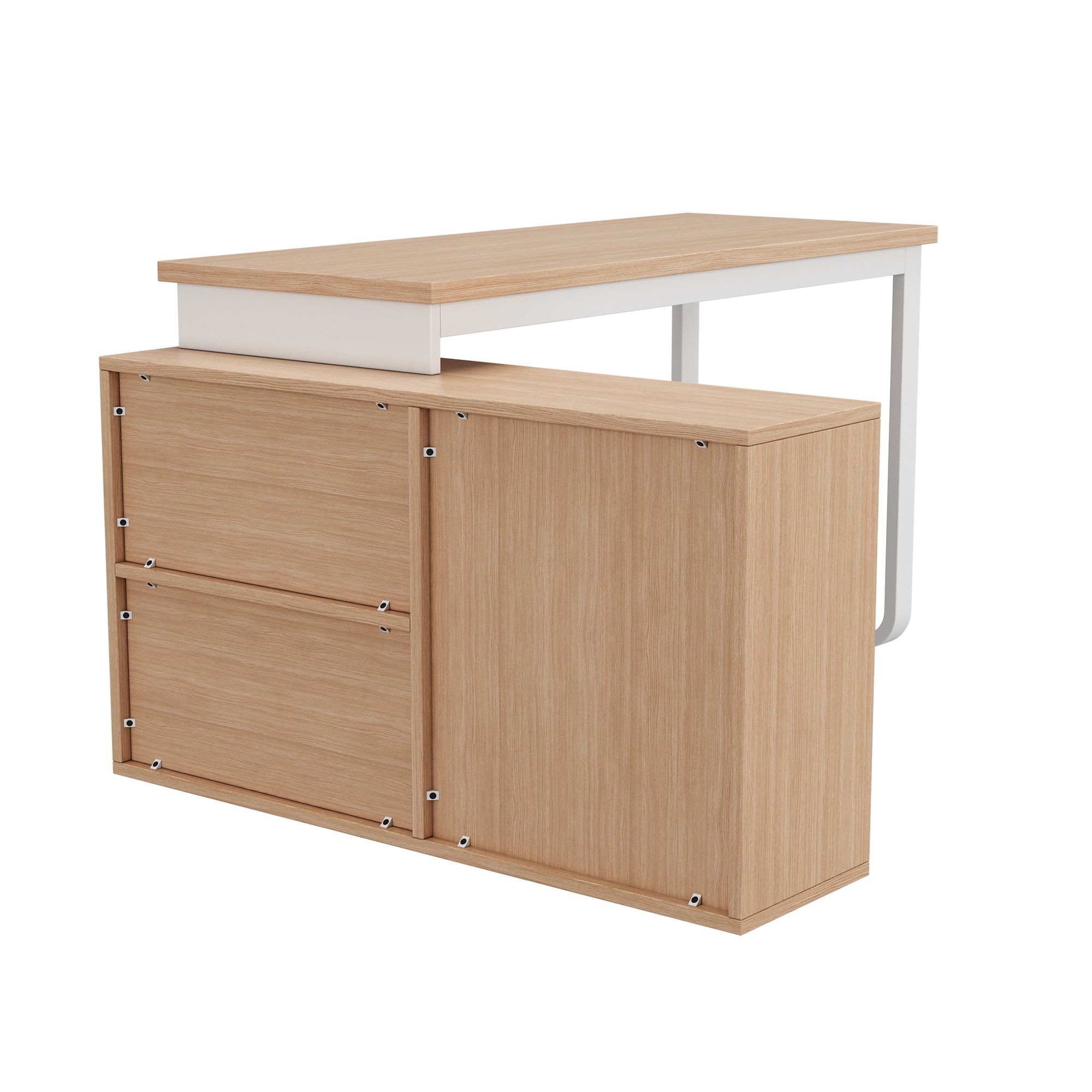 Bureau, avec tiroirs, 147 x 100 x 75,3 cm, métal et acier, bois naturel - vue 1