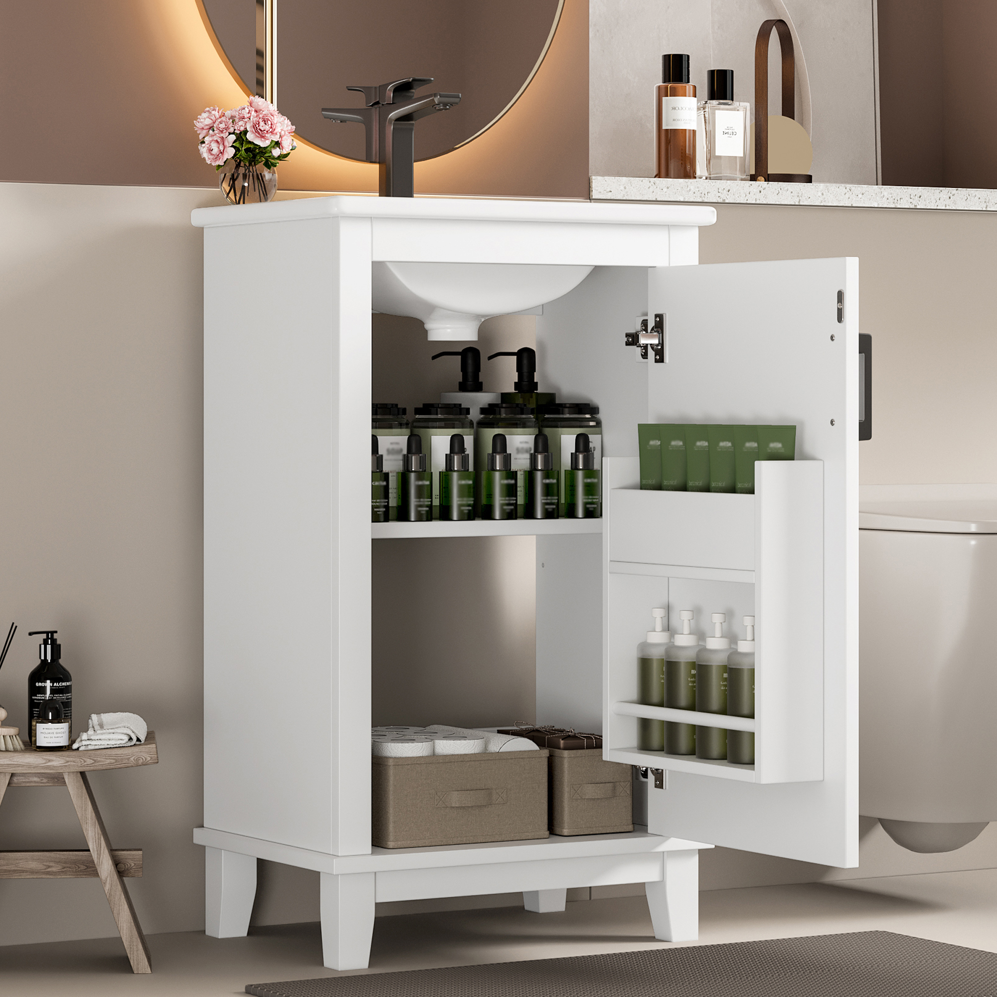 51x34x83cmBodenstehender Badezimmerschrank, Wascht