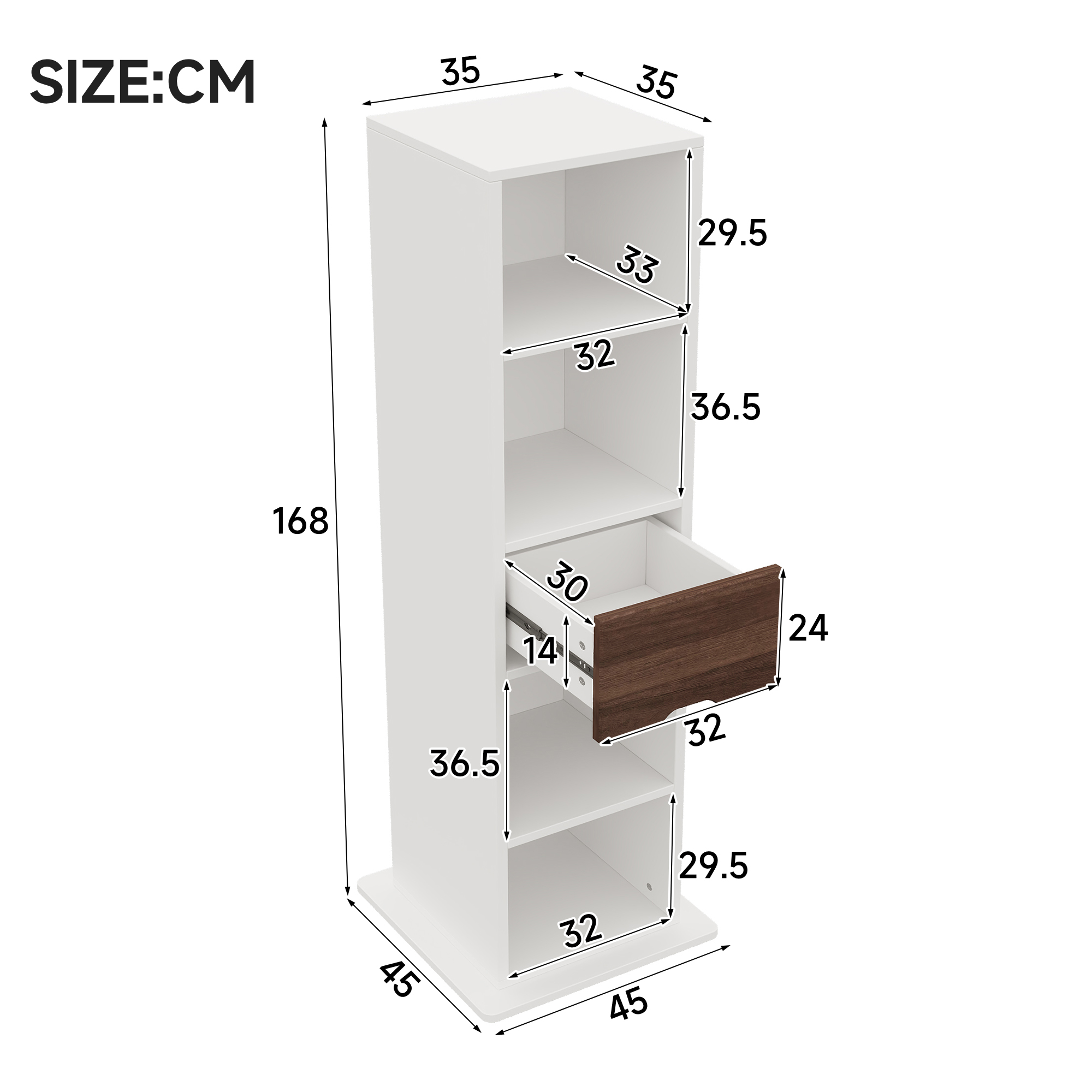 Vitrine 45 x 45 x 168 cm, pivotante, MDF, Blanc - détails