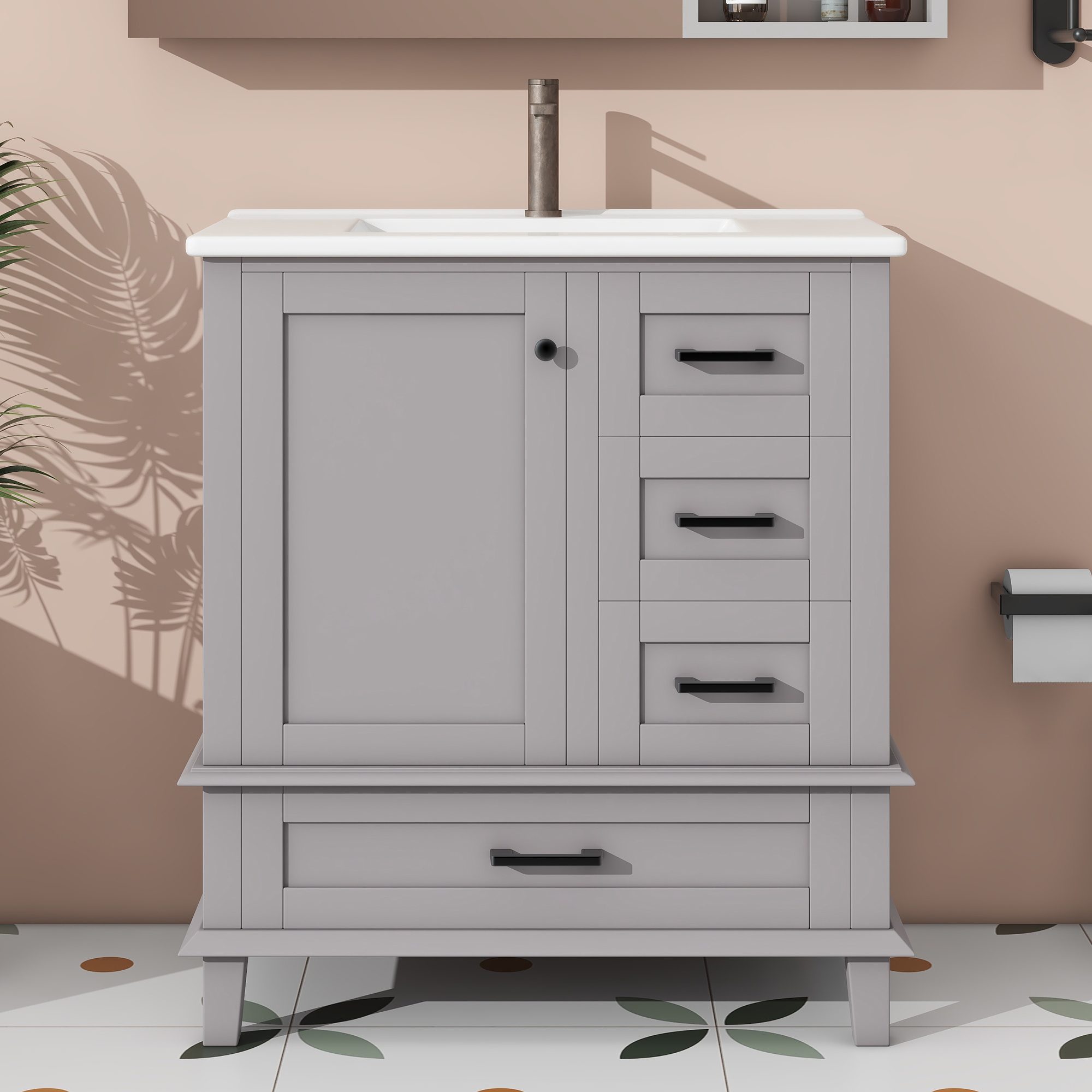 76x46x83,5cm Bodenstehender Badezimmerschrank mit 
