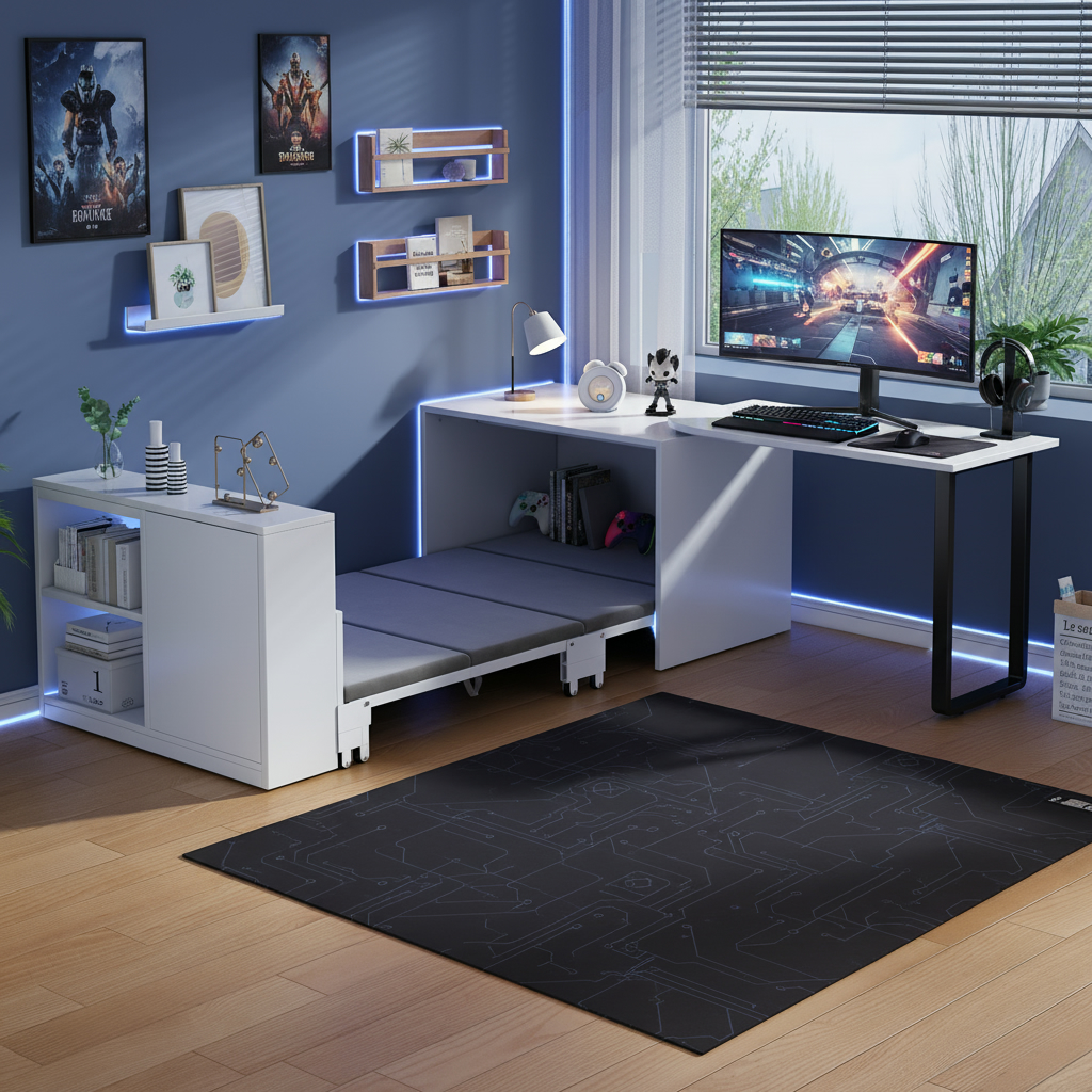 Dieser 2-in-1 Schreibtisch und das Klappbett verfü