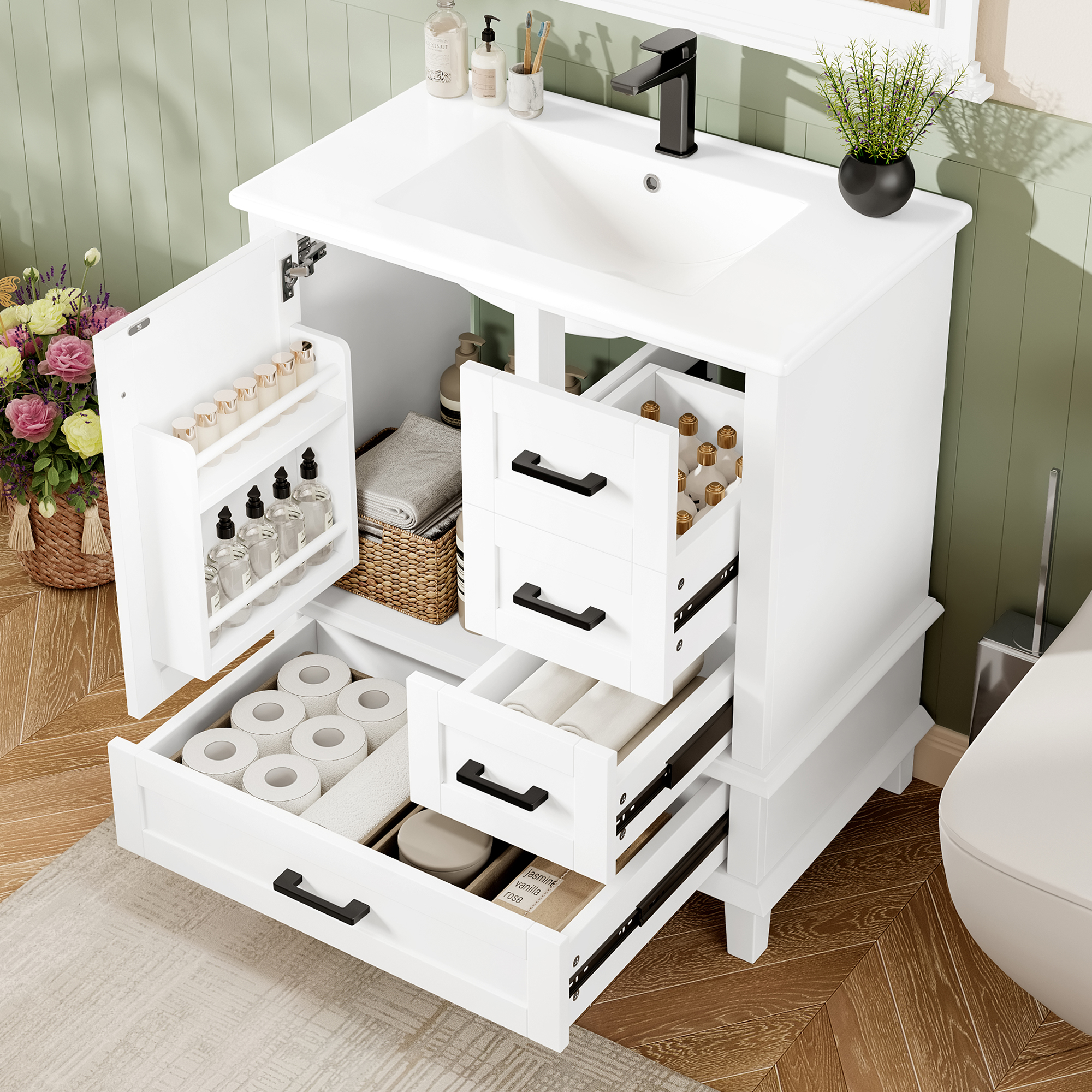 76x46x83,5cm Bodenstehender Badezimmerschrank mit 