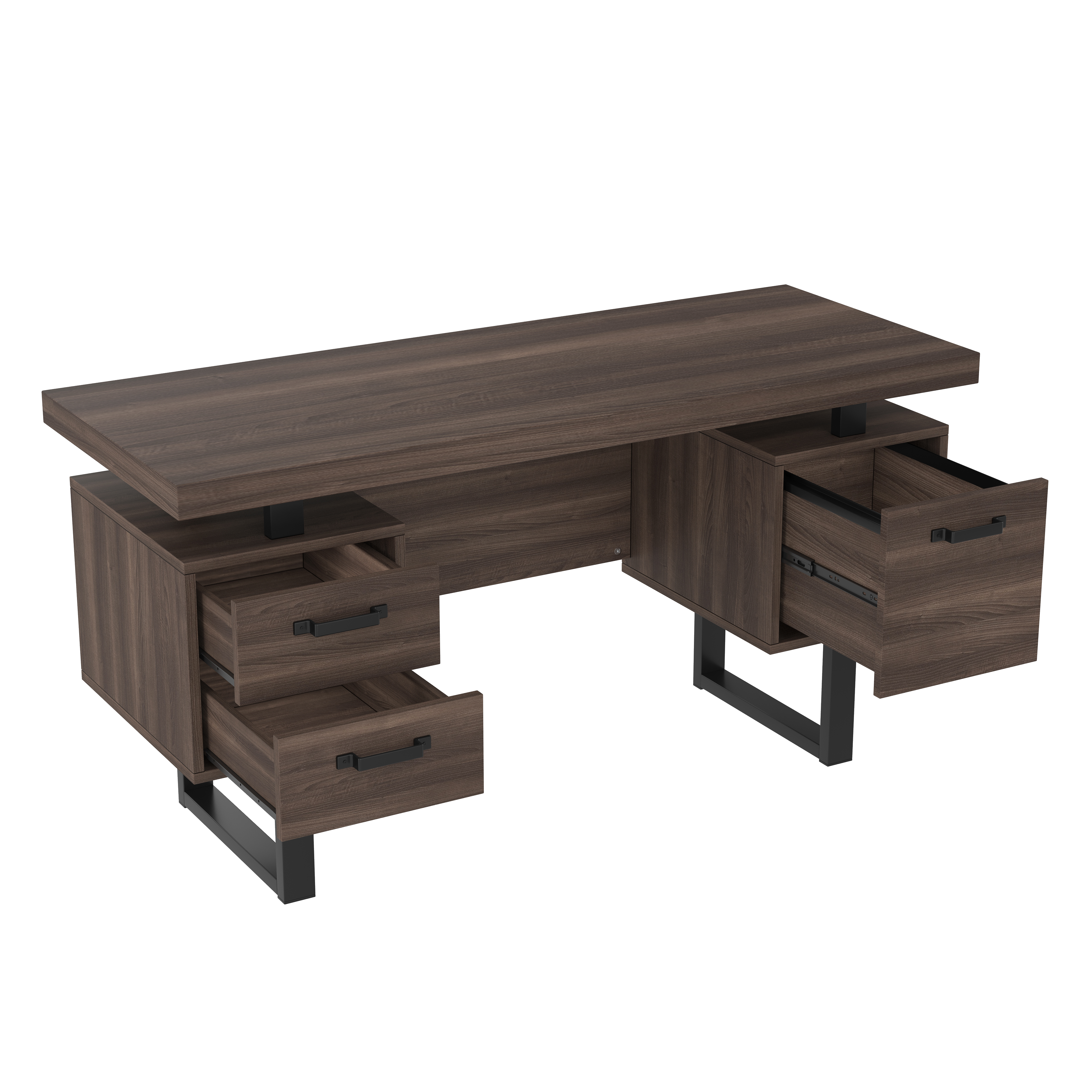 Bureau, avec tiroirs, 135 x 54 x 76 cm, métal et acier, noir - vue 3