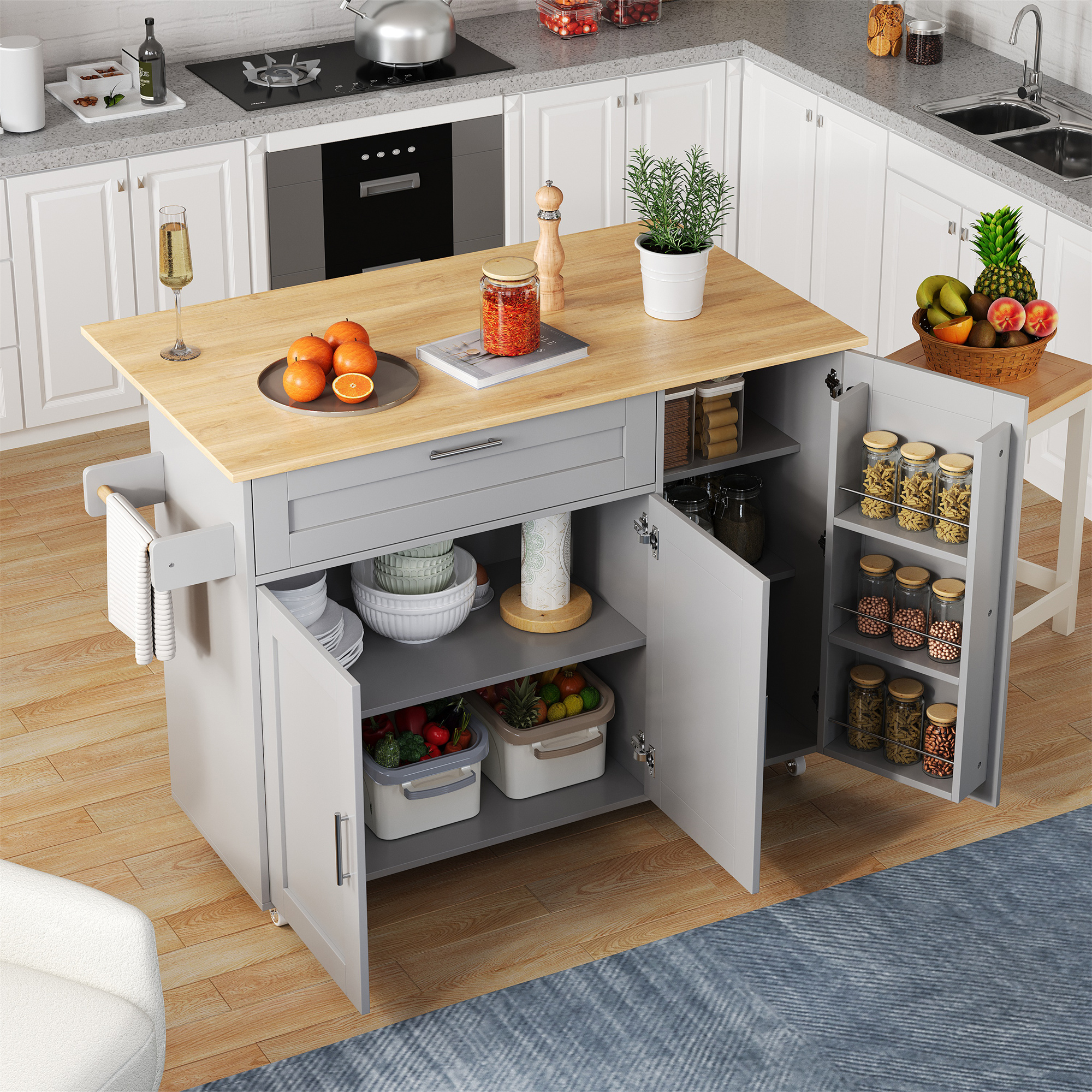 L132.5*B44(70)*H90cm großer mobiler Küchentisch, A