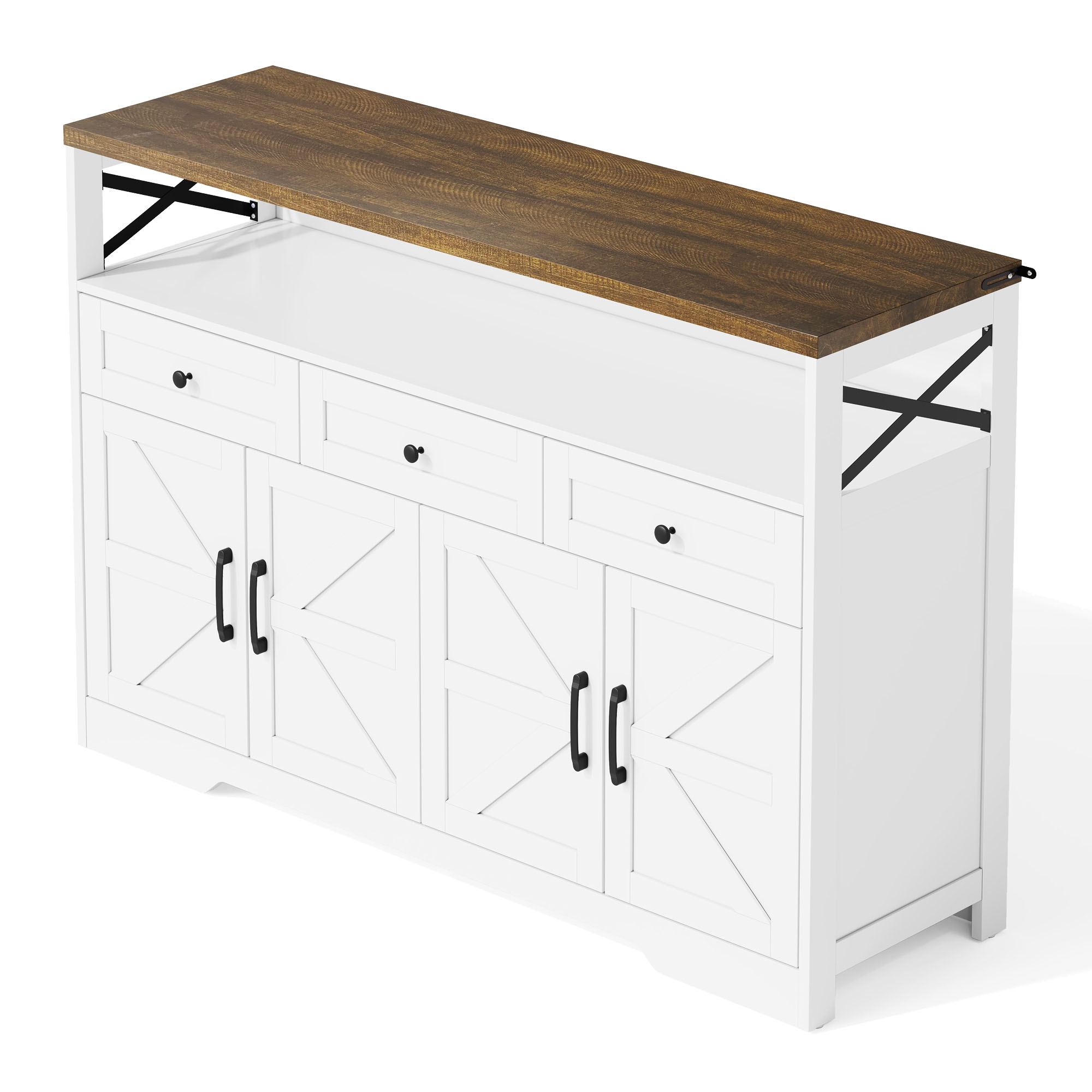 Buffet, rangement intégré, avec tiroirs, 140 x 35 x 95 cm, MDF, blanc - vue 4