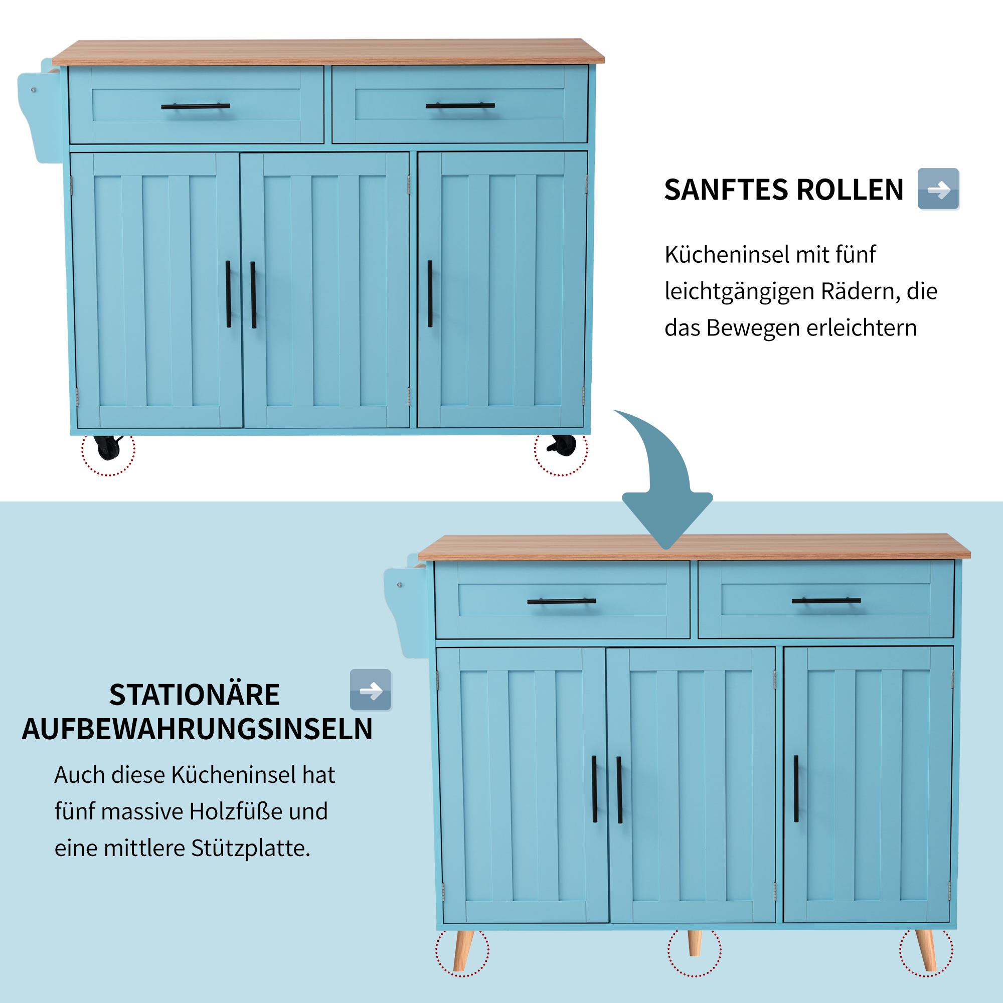 Buffet, 120 x 46 x 91,5 cm, bois massif, bleu - vue 5
