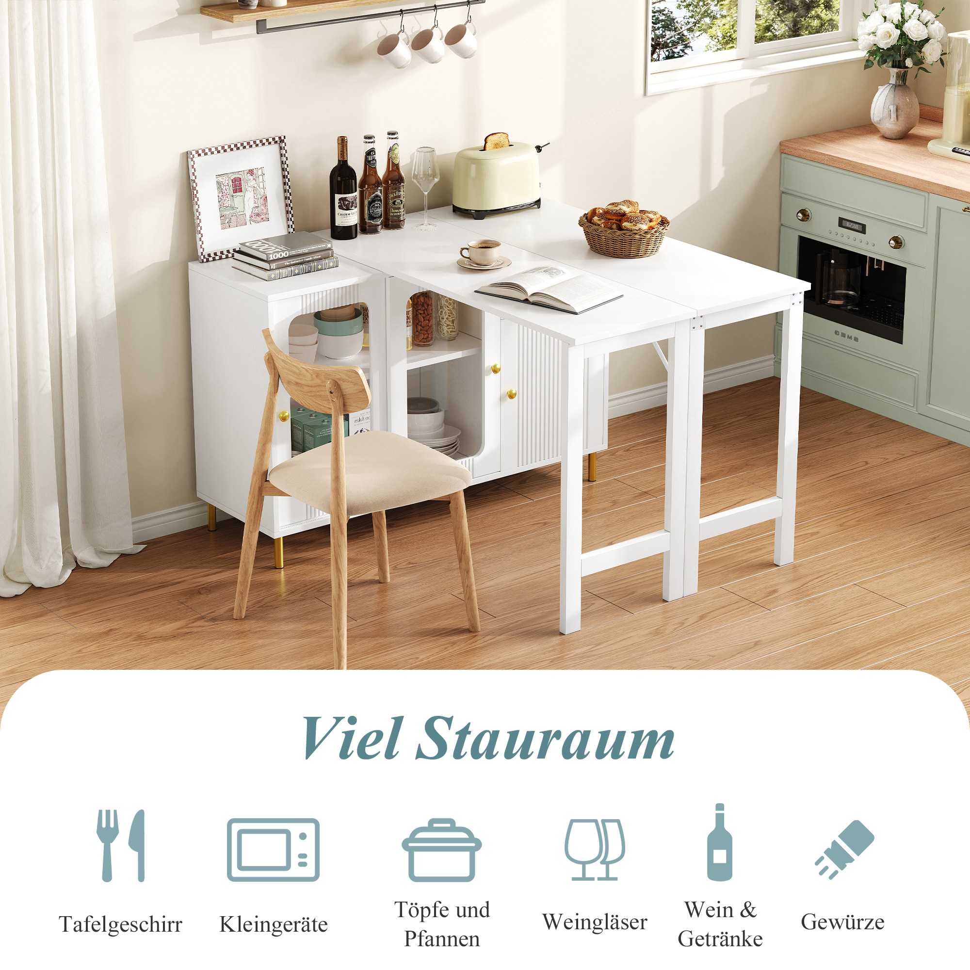 Moderner weißer Buffet-Sideboard mit klappbarer un