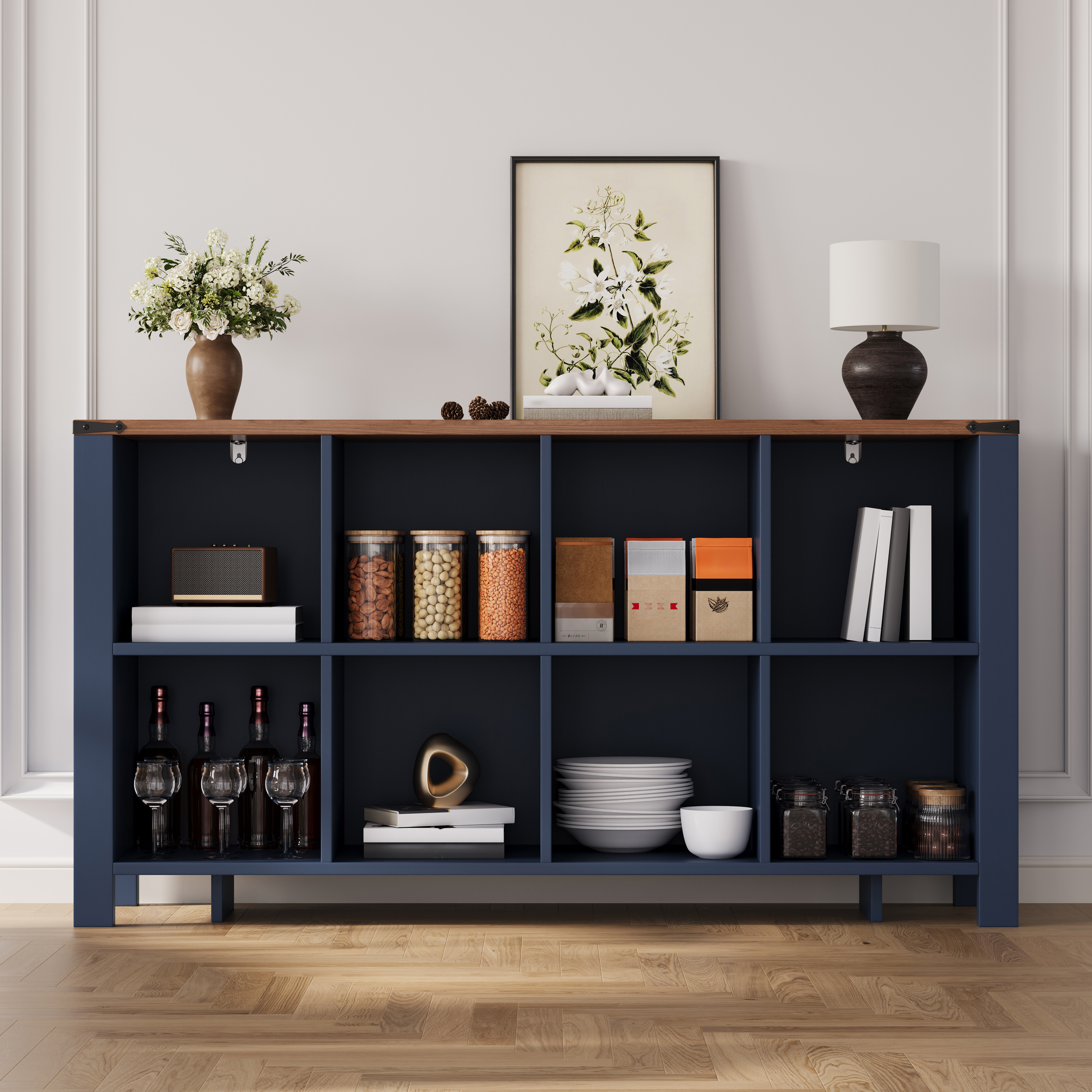 Buffet de rangement, 140 x 34 x 75 cm, MDF, bleu - vue 1