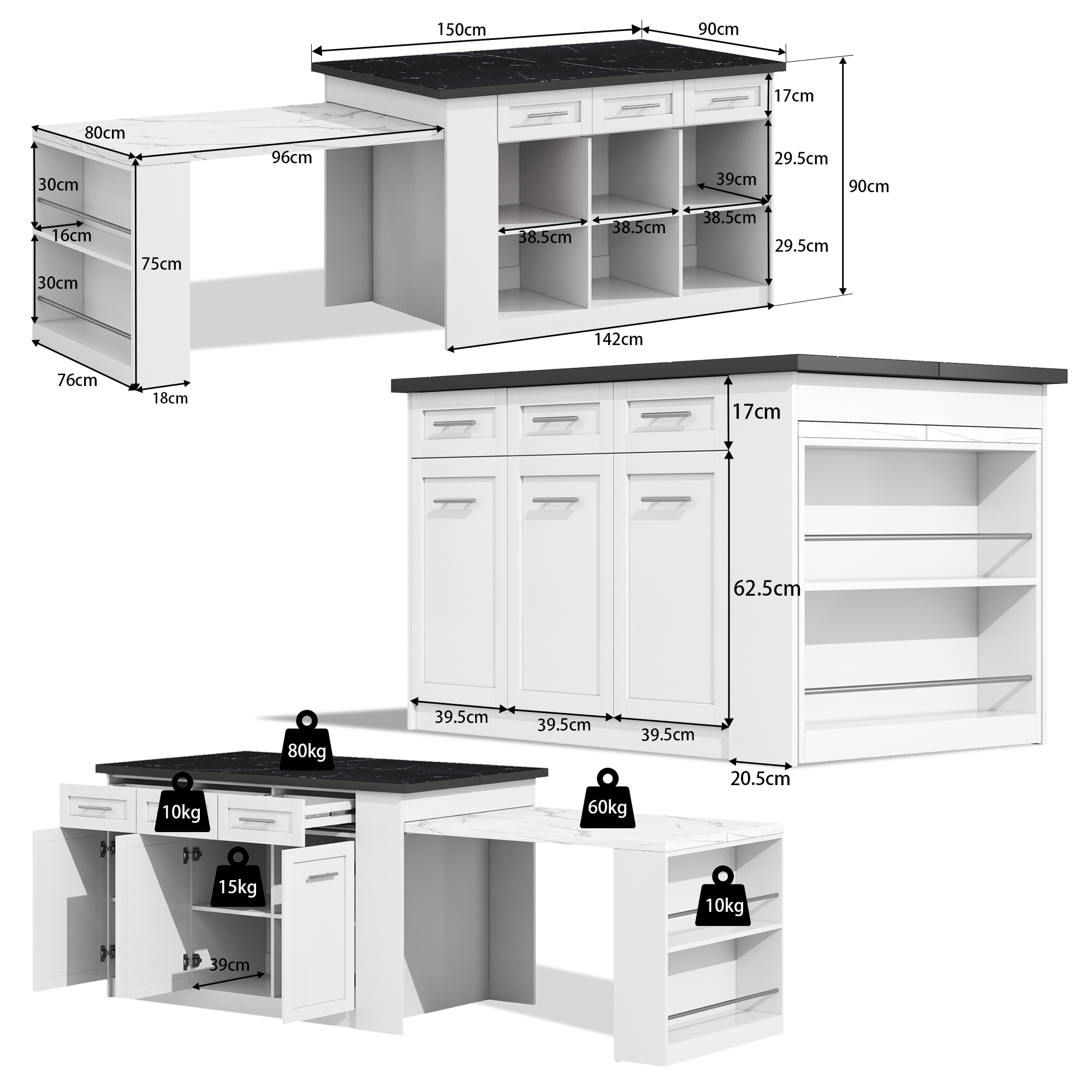 Dimensions du îlot de cuisine