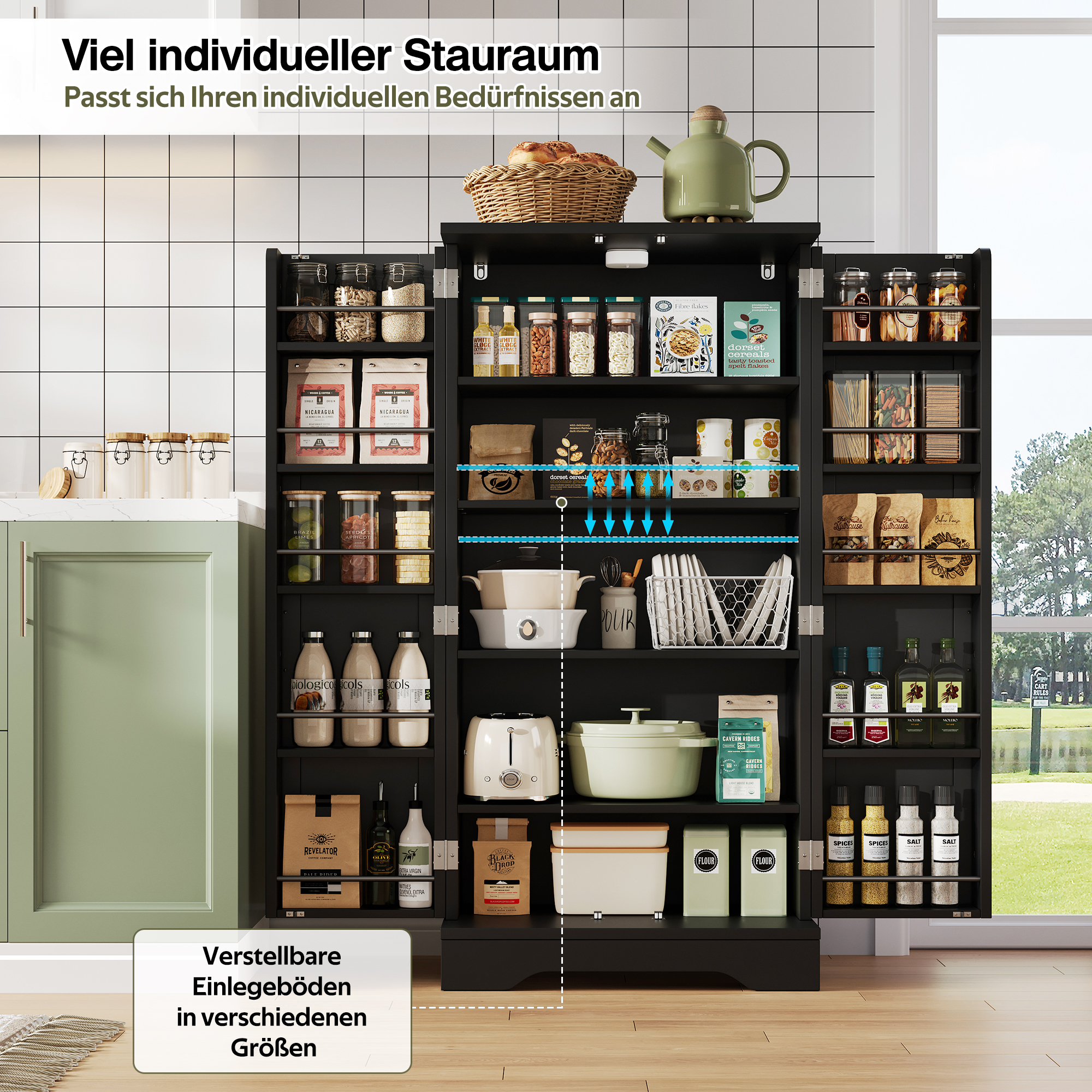 Buffet de rangement, étagères réglables, éclairage led, 60 x 40 x 120 cm, MDF, noir - vue 2