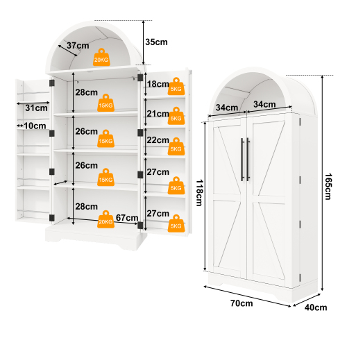 Dimensions de l’armoire de rangement arquée